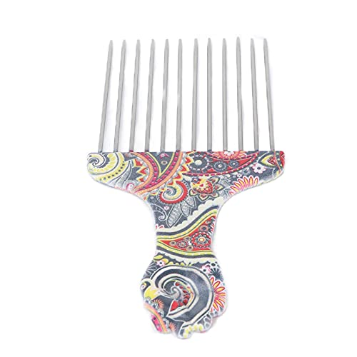 Afro Hair Pick Comb - Durable Steel Needle Ergonomic Design for Curly & Natural Hair Styling (Waist Flower K4) - Perfect for Salon, Home & Travel Use