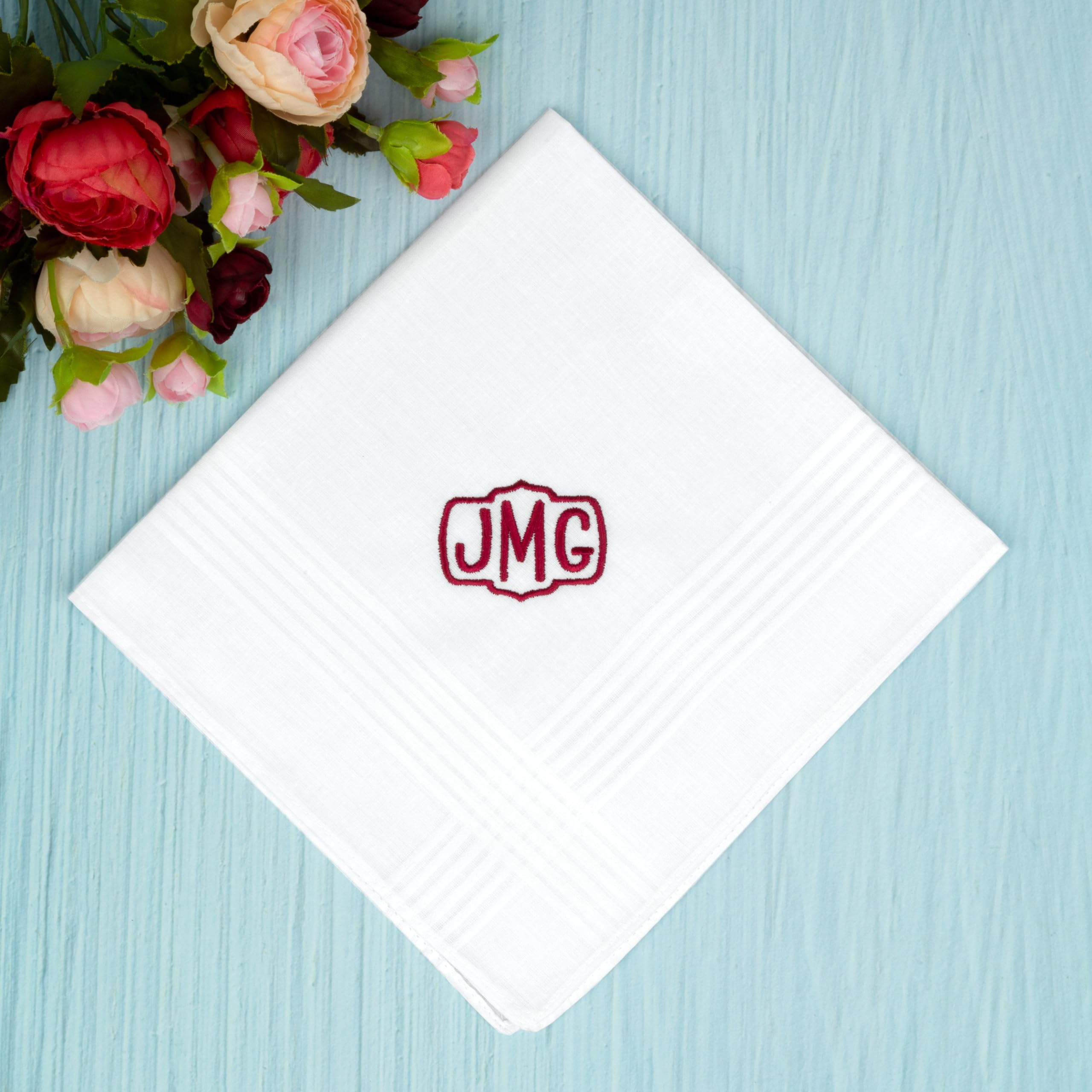 Custom Embroidered Monogram Handkerchiefs for Men - Personalized Initial Hankies - Perfect for Groomsmen, Dads & Christmas Gifts - Elegant Wedding, Graduation & Formal Event Accessories