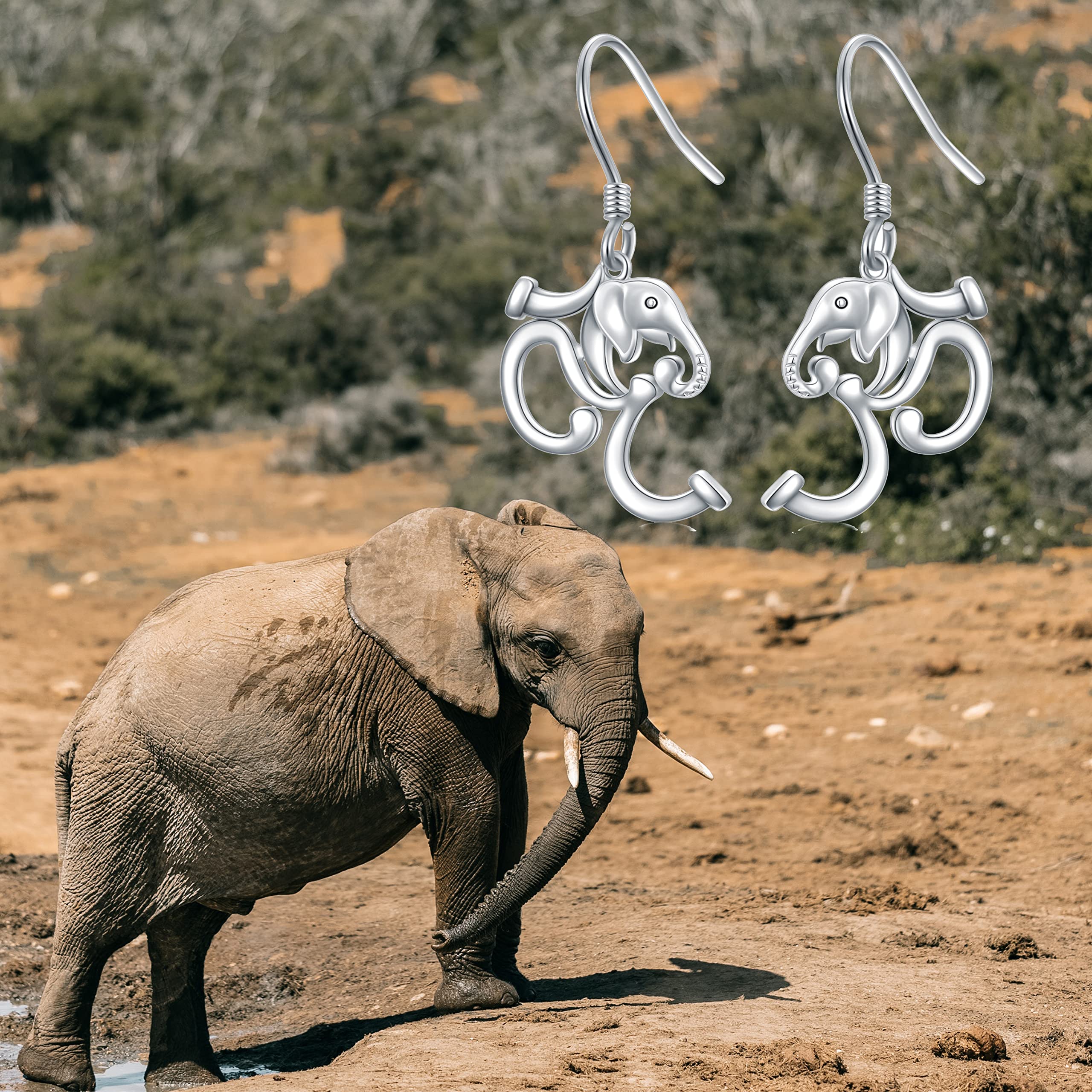 RMREWY 925 Sterling Silver Elephant Dangle Drop Earrings with Om Symbol - Yoga Jewelry for Women - Perfect for Meditation, Yoga Practice & Boho Fashion