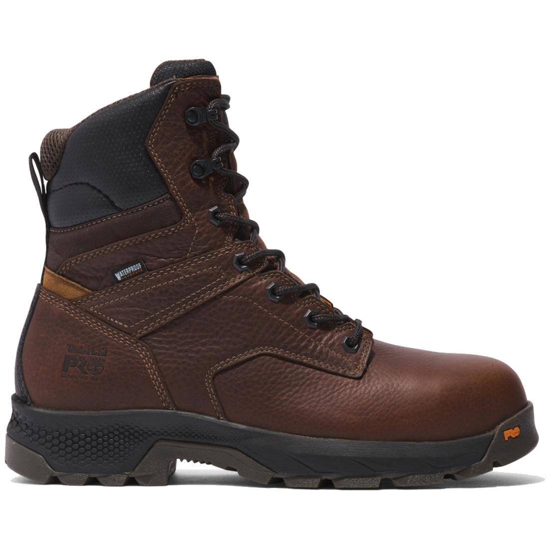 Titan Ev 8 Inch Composite Toe Waterproof Work Boots for Men - Slip Resistant Safety Shoes with Electrical Hazard Protection - Ideal for Construction, Warehouse & Outdoor Work (Brown)