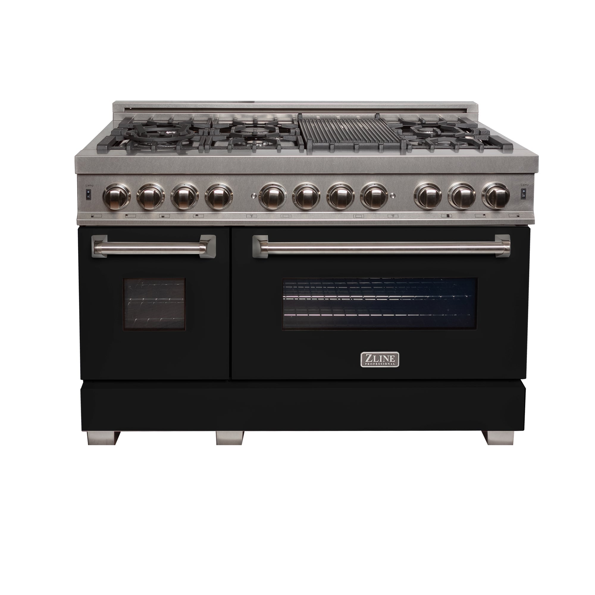 ZLINE 48-Inch 6.0 cu. ft. Dual Fuel Range with 7-Burner Gas Cooktop & 2 Electric Ovens - Satin Stainless Steel & Black Matte Doors (RAS BLM 48) | Professional Kitchen Appliance for Home Chefs & Cooking Enthusiasts