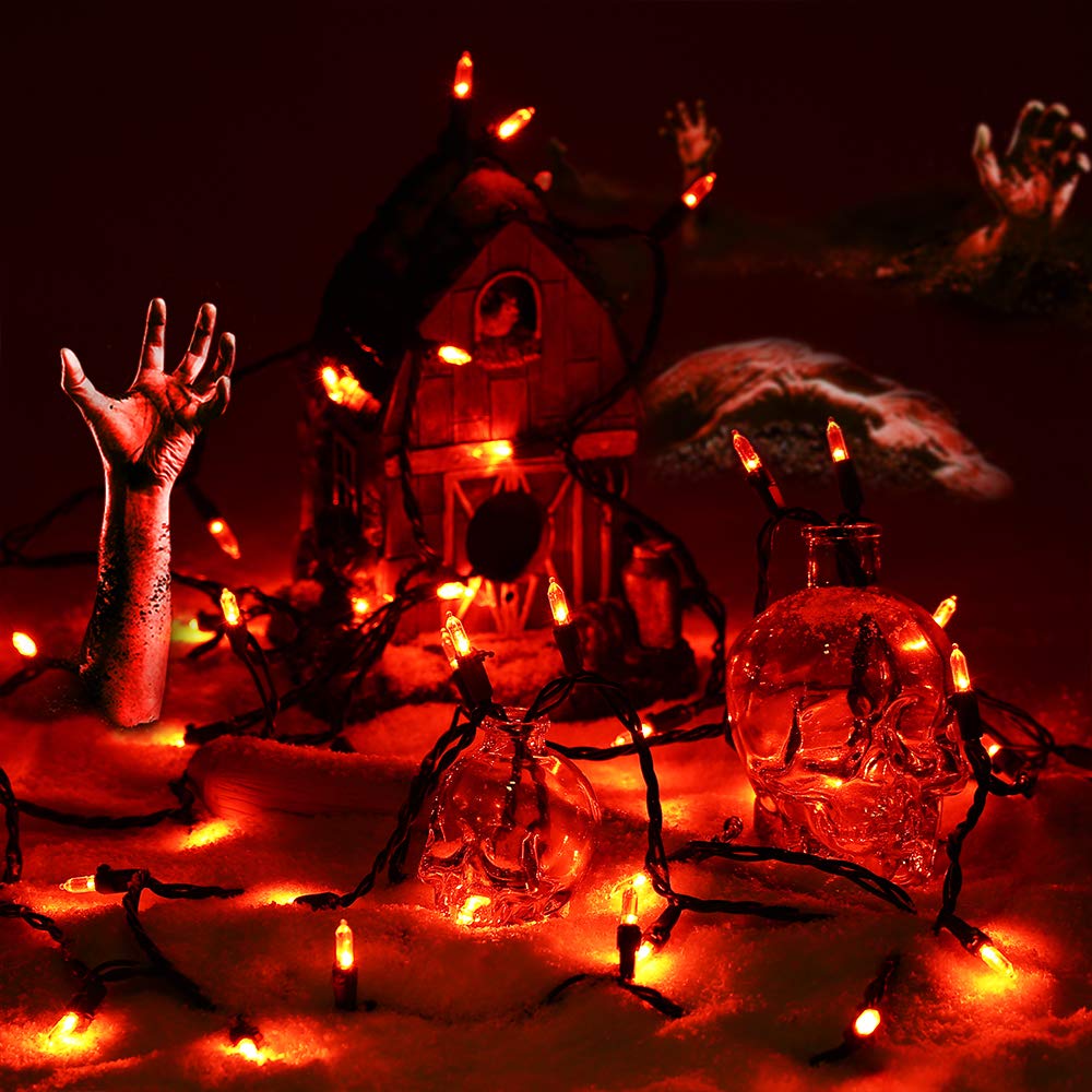 Brizled Orange Halloween String Lights - 33ft 100 LED Connectable Mini Lights with Black Wire, UL Certified 120V for Indoor & Outdoor Decor - Perfect for Halloween Parties, Christmas Trees, and Year-Round Home Decoration
