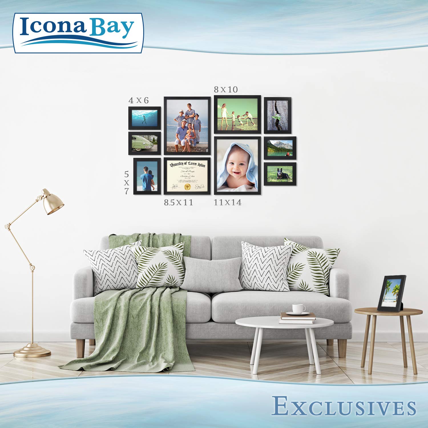 Premium 8x10 Picture Frames (6 Pack) - Black Wood Composite Photo Frames for Wall or Tabletop Display - Perfect for Home Decor, Office, Wedding Photos & Gift Giving - Icona Bay Exclusives Collection