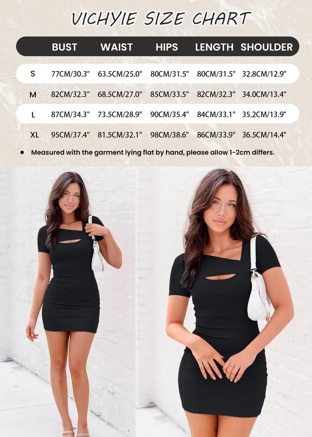VICHYIE Women's Summer Ribbed Bodycon Mini Dress - Cutout Design, Short Sleeve, Slim Fitted Pencil Dress for Casual Wear | Perfect for Beach Outings, Date Nights & Summer Parties