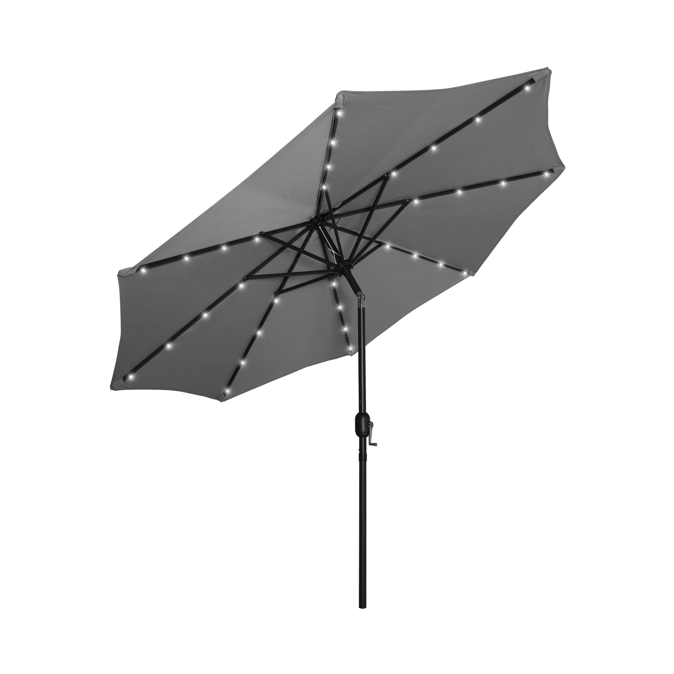 WO Home Furniture 9 Ft Solar Powered LED Lights Outdoor Market Table Umbrella - Gray Patio Sunshade for Balcony, Deck & Porch | Perfect for Backyard Dining, Poolside Lounging & Outdoor Entertaining