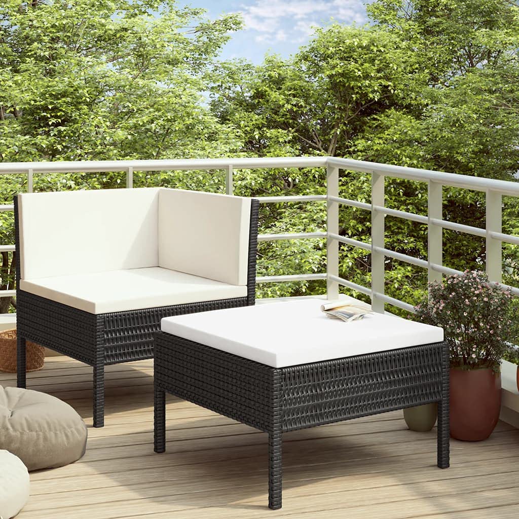 2-Piece Black Poly Rattan Garden Lounge Set with Cushions - Outdoor Patio Furniture, Corner Sofa Conversation Set for Backyard, Deck, or Poolside Relaxation