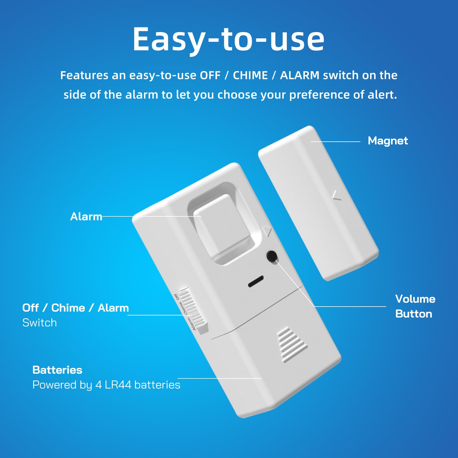 Rosmila Wireless Door & Window Alarm Sensor - 2 Pack Adjustable Volume with Burglar Alert & Entry Chime for Home Security, Child Safety & Apartment Protection | Easy DIY Installation for Bedrooms, Offices & Vacation Homes