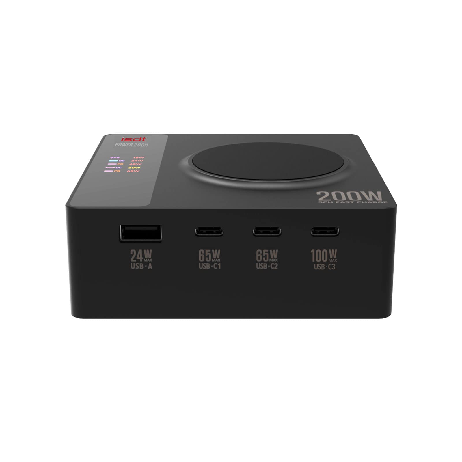 ISDT Power 200H 200W Fast USB-C Desktop Charger with 4 USB Ports & Wireless Charging - Compatible with iPhone, Samsung, iWatch, iPad, Tablets - Perfect for Office, Home, Travel & Multi-Device Charging