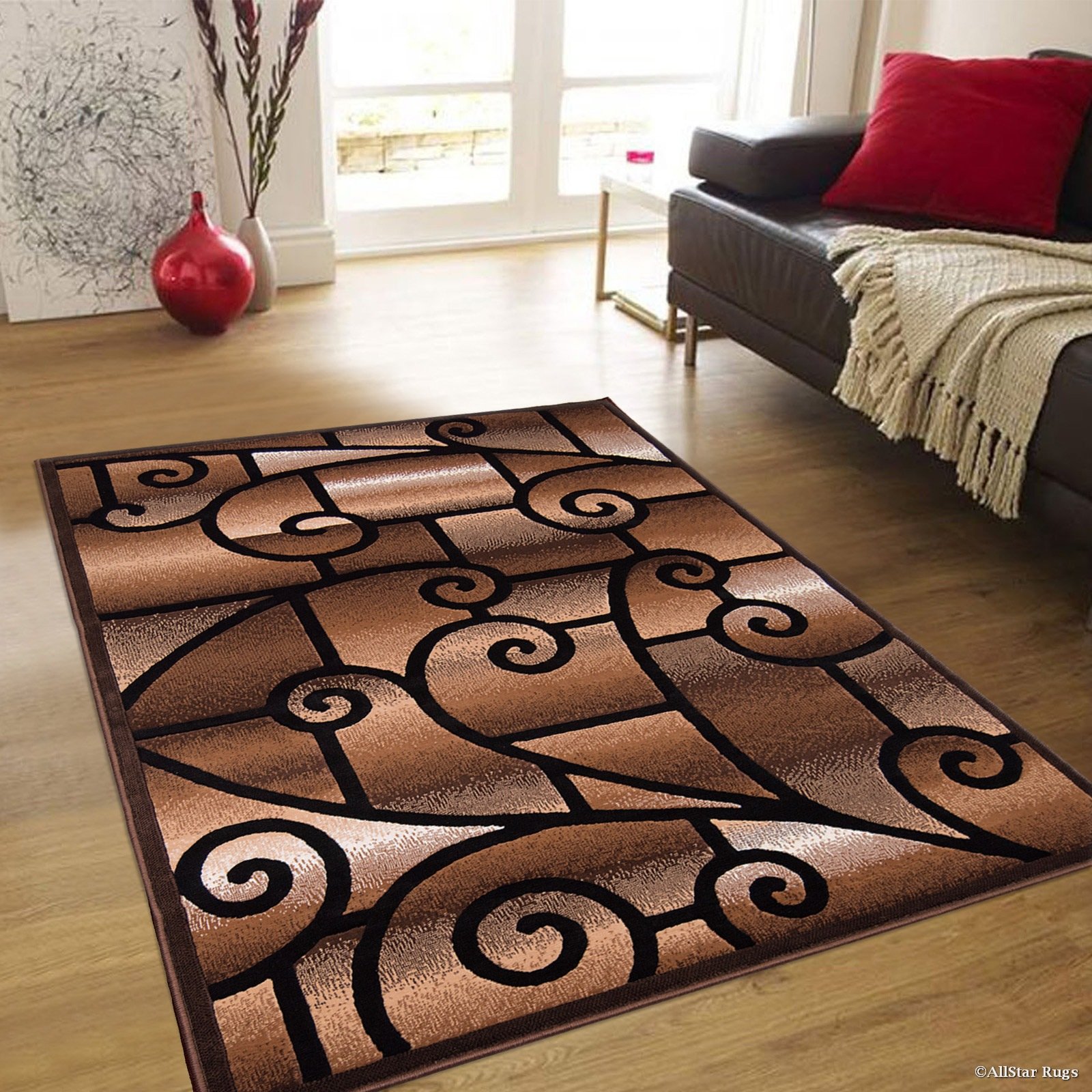 Allstar 8x10 Chocolate and Mocha Modern Machine Carved Rectangular Accent Rug - Ivory & Espresso Swirl Design (7'9