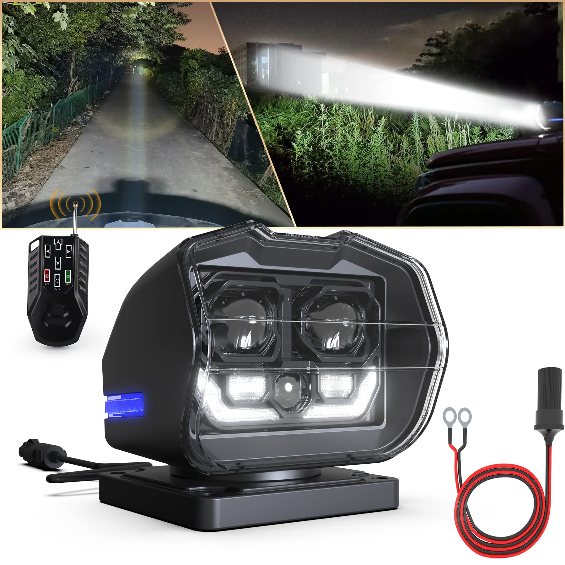 POVTOR 60W Remote Control LED Spotlight with Laser Light - 180° Adjustable, Waterproof, Magnetic/Screw Mount - Perfect for Marine, Off-Road, SUV, Boat, Truck, Farm, Rescue & Restoration Work