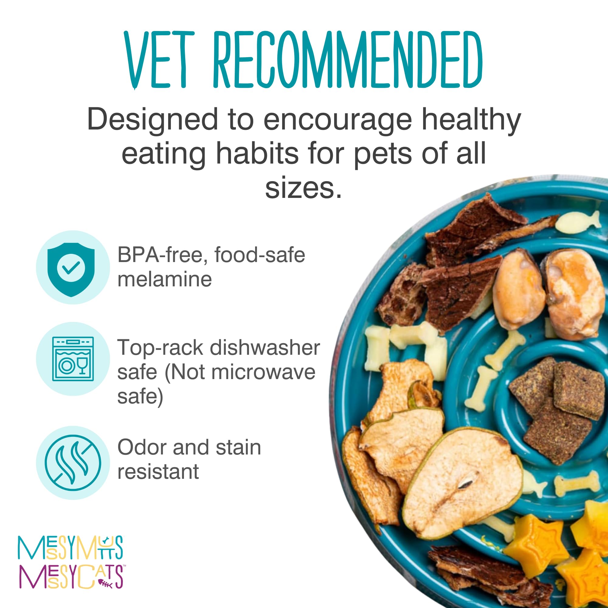 Messy Mutts Interactive Slow Feeder Dog Bowl – Puzzle Feeder for Dogs & Cats to Slow Eating, Prevent Bloating – 8” x 1.3” – 1.75 Cup Capacity – Blue – Perfect for Mealtime Enrichment & Digestive Health