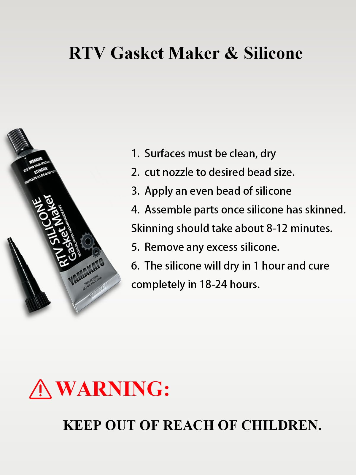 YAMAKATO RTV Gasket Maker - High Temperature Black Silicone Sealant with 2 Thick Gasket Material Papers (160x290mm) for Automotive, Marine & Industrial Engine Repairs