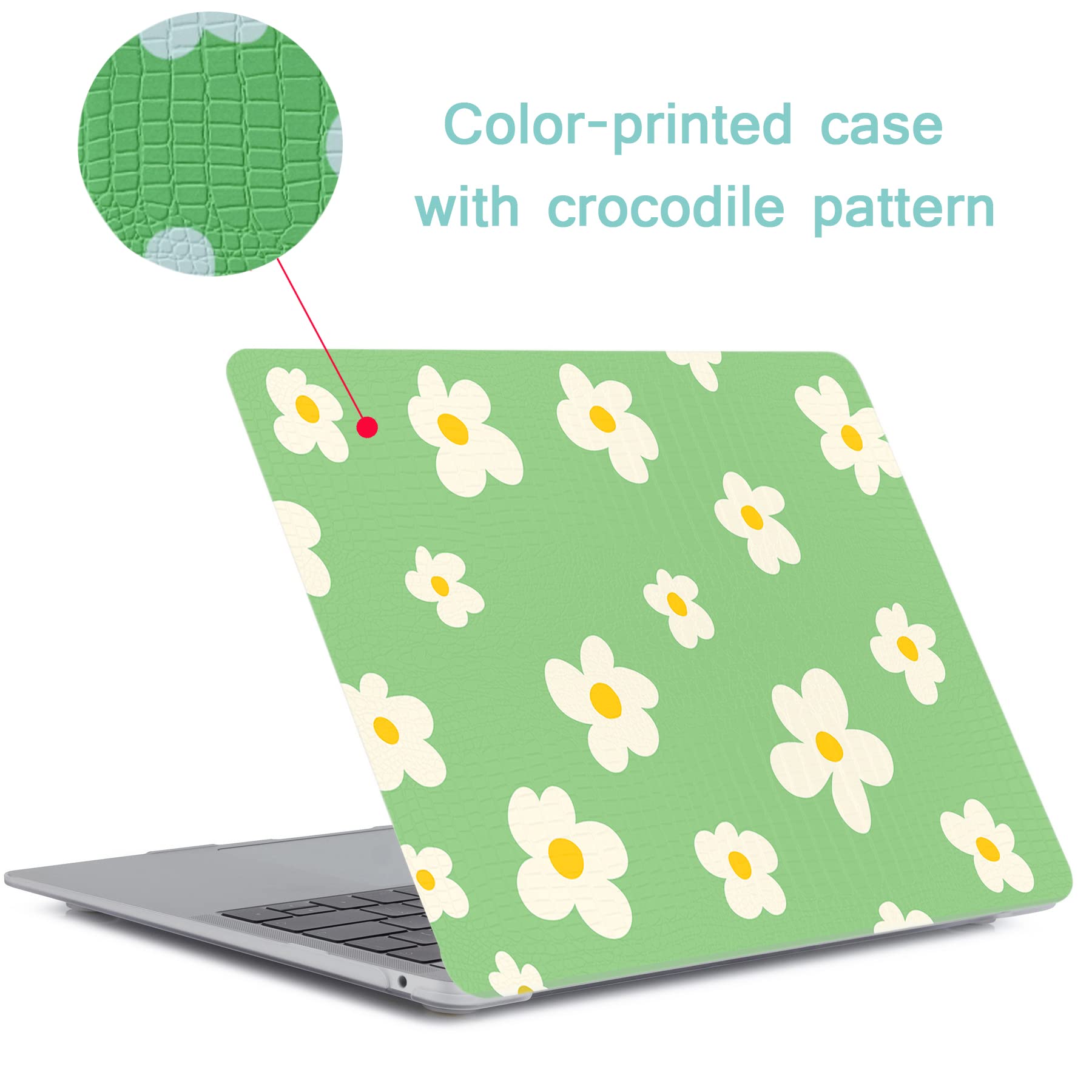 KSK KAISHEK Protective Case for MacBook Air 13 inch (2018-2020 Release) - Compatible with A2337 M1, A2179, A1932 Models | Durable Plastic Crocodile Pattern Cover with Keyboard Protector in Green & Floral Design | Perfect for Work, School & Travel