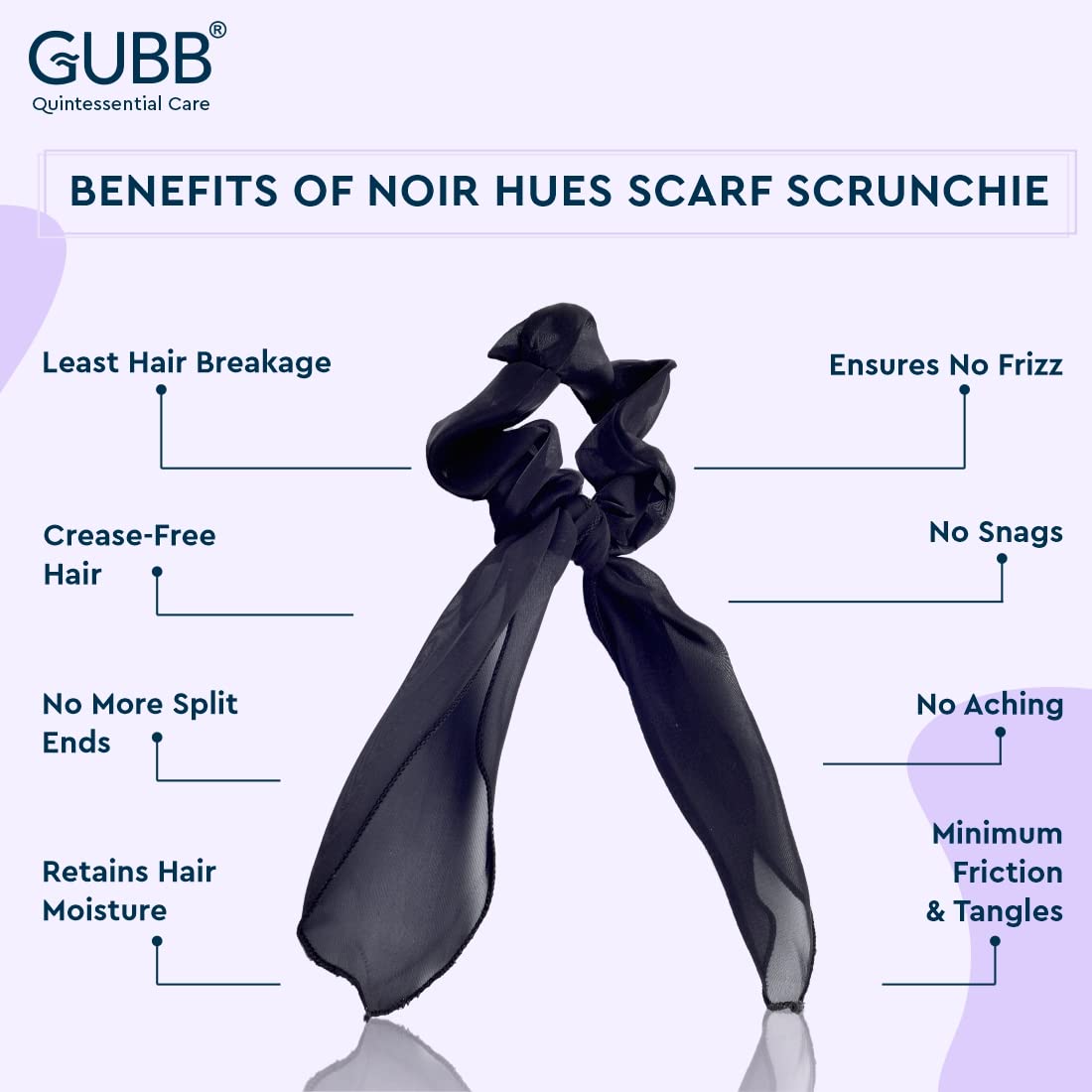 GUBB Satin Scrunchies for Women - Soft Anti-Breakage Hair Ties for Girls | Minimizes Hair Loss, Reduces Damage & Split Ends | Frizz-Free & Crease-Free | Perfect for Workouts, Yoga, Sleep & Everyday Use - Noir Hues