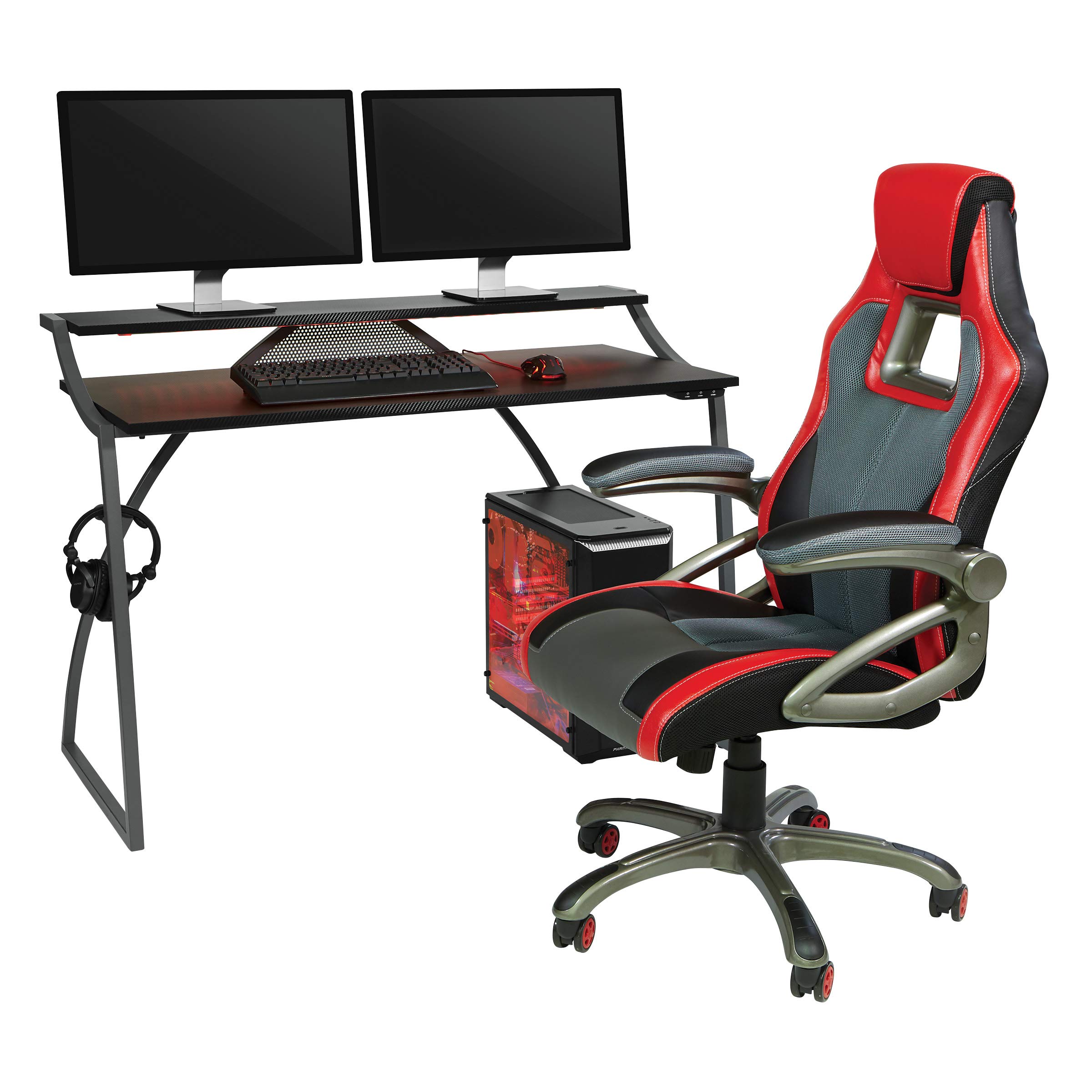 OSP Alpha Battlestation Gaming Desk - Ergonomic Computer Desk for PC & Console Gamers - Black Home Office Furniture for Streaming & Esports Setup