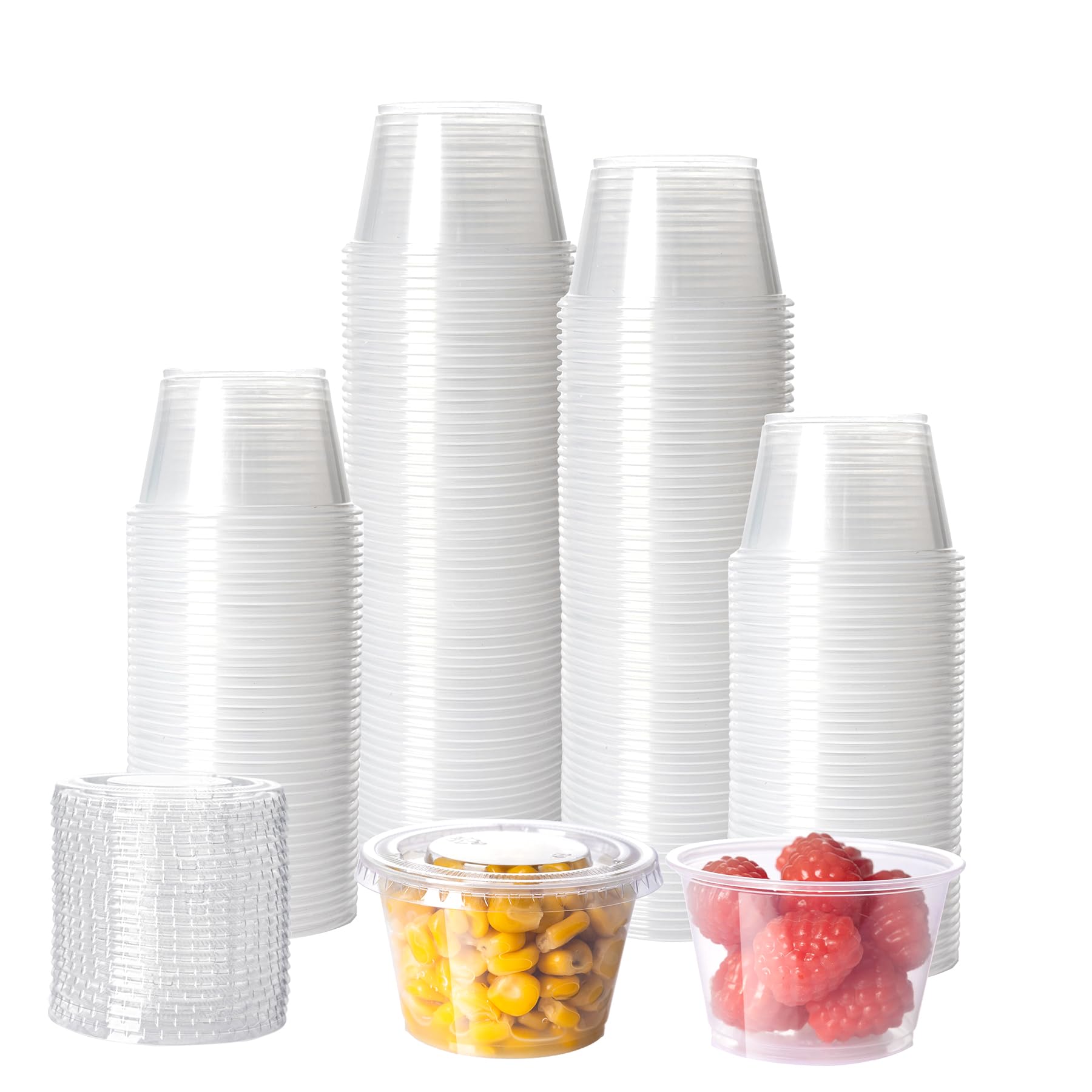 100 Sets 4oz Disposable Mini Plastic Cups with Lids - Stackable Airtight Portion Control Containers for Salad Dressing, Sauces, Condiments | Perfect for Thanksgiving, Christmas Parties, Picnics & Meal Prep