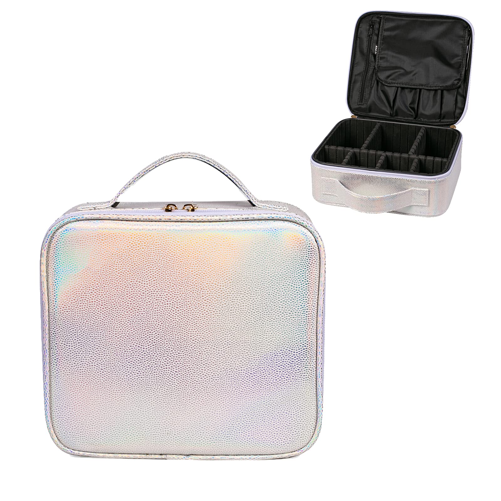 Professional Travel Makeup Train Case - Laser Cosmetic Organizer Bag with Adjustable Compartments for Women | Perfect for Makeup Brushes, Toiletries, Jewelry & Digital Accessories Storage | Ideal for Travel, Salon Professionals & Home Organization