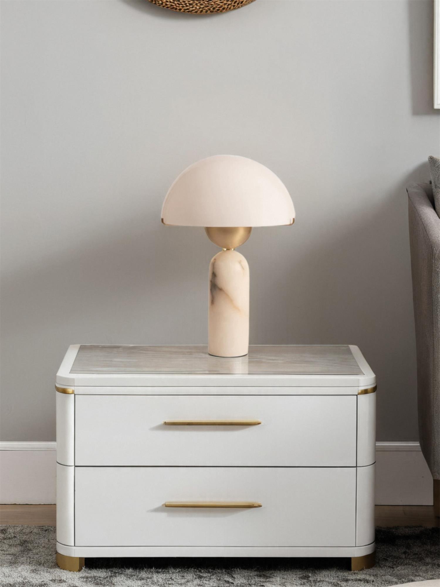 Peono Alabaster Table Lamp - Elegant Handcrafted Nightstand Lighting for Bedroom, Living Room & Office - Perfect for Reading, Relaxing & Home Decor