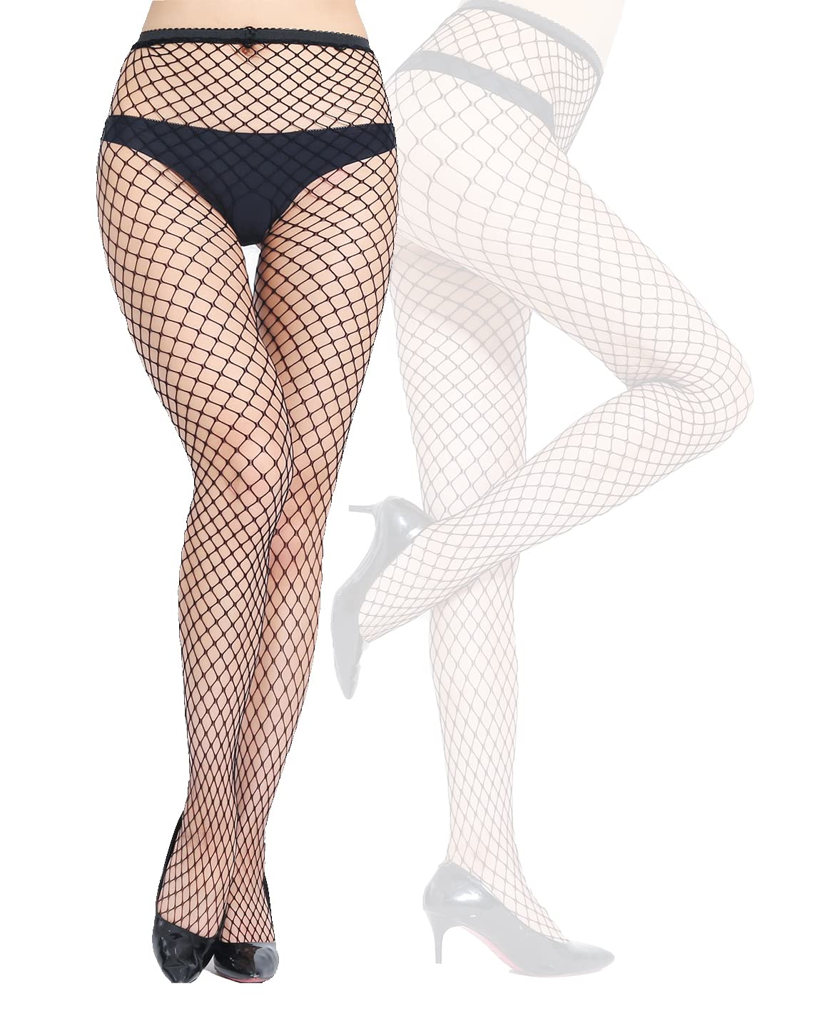 KLONKEE Women's High Waist Fishnet Pantyhose - Sexy Sheer Mesh Tights for Party, Halloween & Cosplay - Comfortable Stretchy Stockings for Night Out, Dance & Special Occasions
