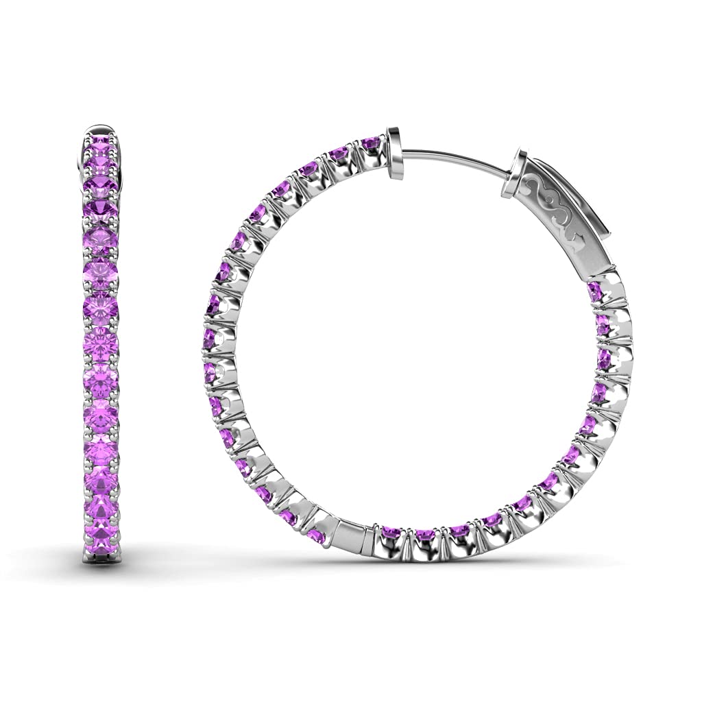 14K White Gold Amethyst Inside-Out Hoop Earrings 1.32 CTW - Elegant Dangle Earrings for Women, Perfect for Weddings, Parties & Special Occasions