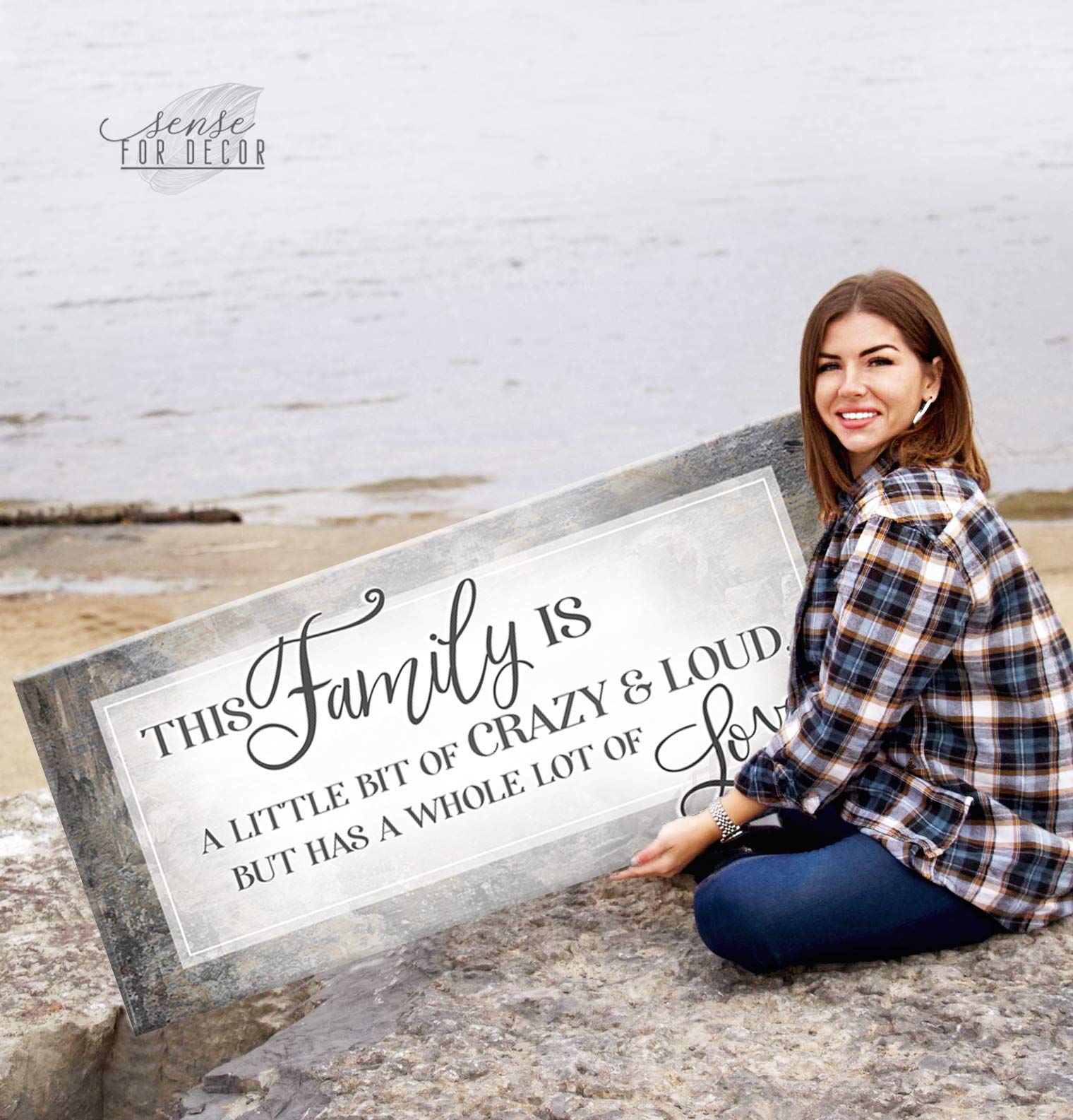 Crazy Family Sign - Large Canvas Wall Art for Home Decor, Farmhouse Living Room, Brown 60x27 - Perfect for Family Room, Entryway or Gift