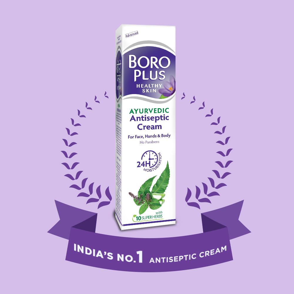 Boroplus Antiseptic Cream - 24Hr Moisturizing Ayurvedic Cream for Hands, Body & Face | Neem, Tulsi & Aloe Vera for Dry Skin Care | 120ml | Perfect for Daily Skincare Routine & Travel Essentials