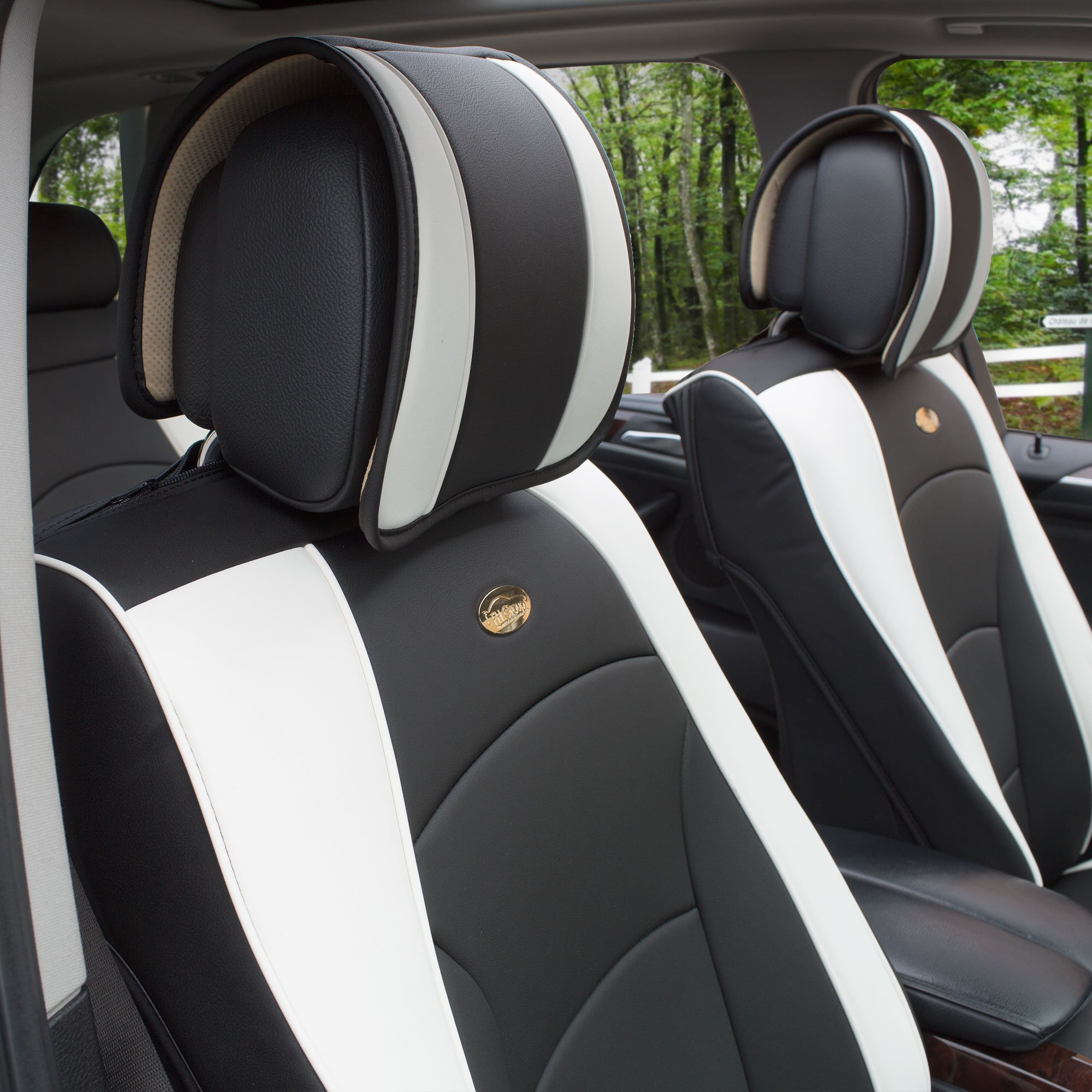 TLH Ultra Comfort Leatherette White Car Seat Cushions Set with Non-Slip Dash Mat - Universal Fit for Cars, Trucks & SUVs - Waterproof Faux Leather Seat Covers for Driving Comfort & Back Support - Perfect for Long Commutes, Road Trips & Daily Driving