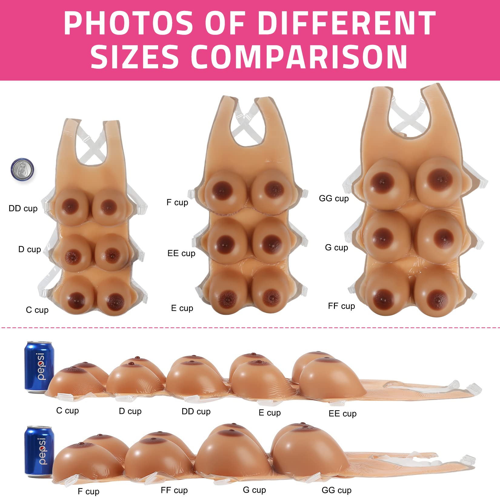 Vollence Silicone Breast Strap - Realistic Artificial Breast Forms with Nipple for Transgender & Mastectomy - Comfortable Fake Breast Shapes & Silicone Breast Plates - Perfect for Daily Wear, Cosplay & Gender Affirmation