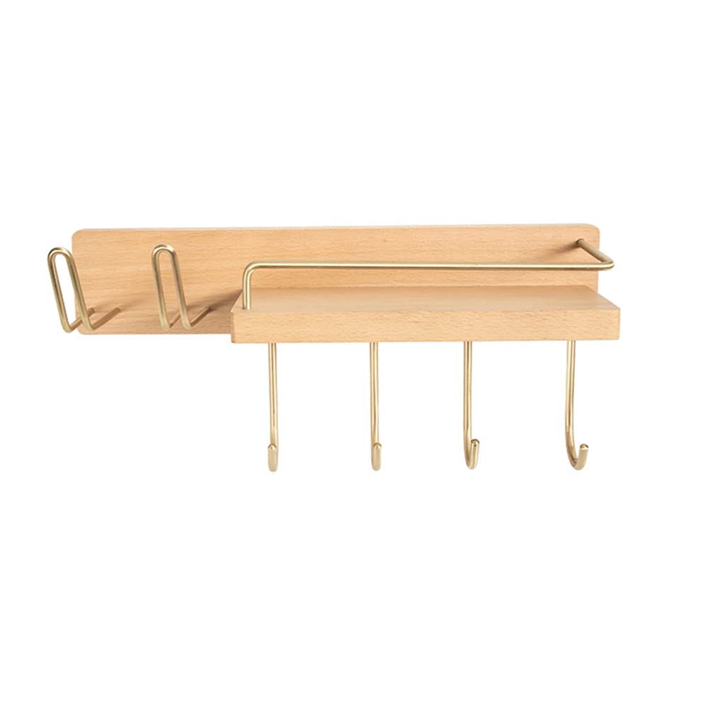 Wooden Wall-Mounted Bathroom Organizer - Hair Dryer Holder, Towel Rack & Curling Iron Storage with Diffuser Nozzle & Toothbrush Hooks | Space-Saving Bathroom Accessories for Hair Styling Tools & Daily Essentials