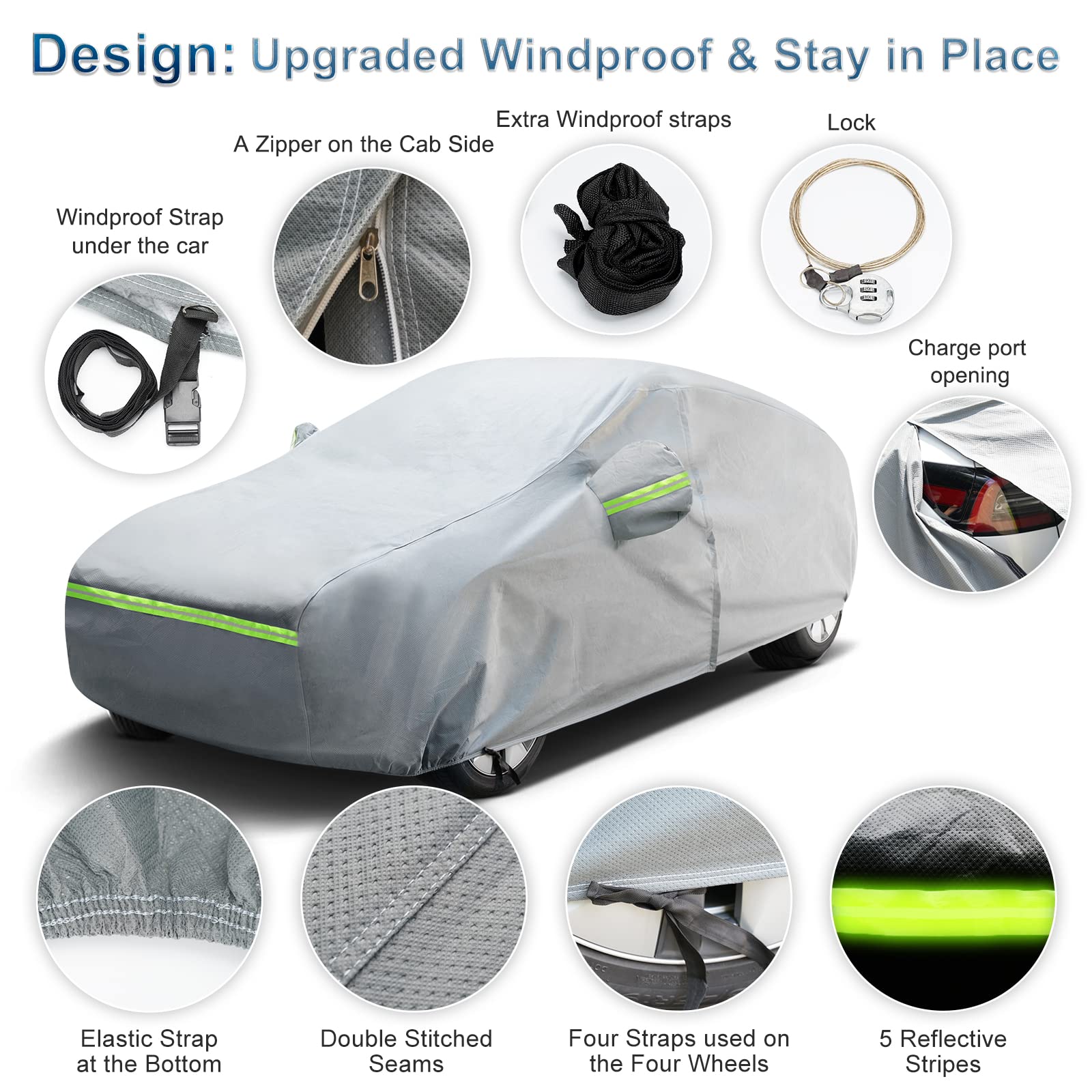 Tesla Model Y Full Car Cover with Charge Port Opening - Waterproof, All-Weather Heavy Duty Protection - Snowproof & Windproof Outdoor Car Cover with Door Zipper & Storage Bag - Perfect for Winter, Travel & Long-Term Parking Protection