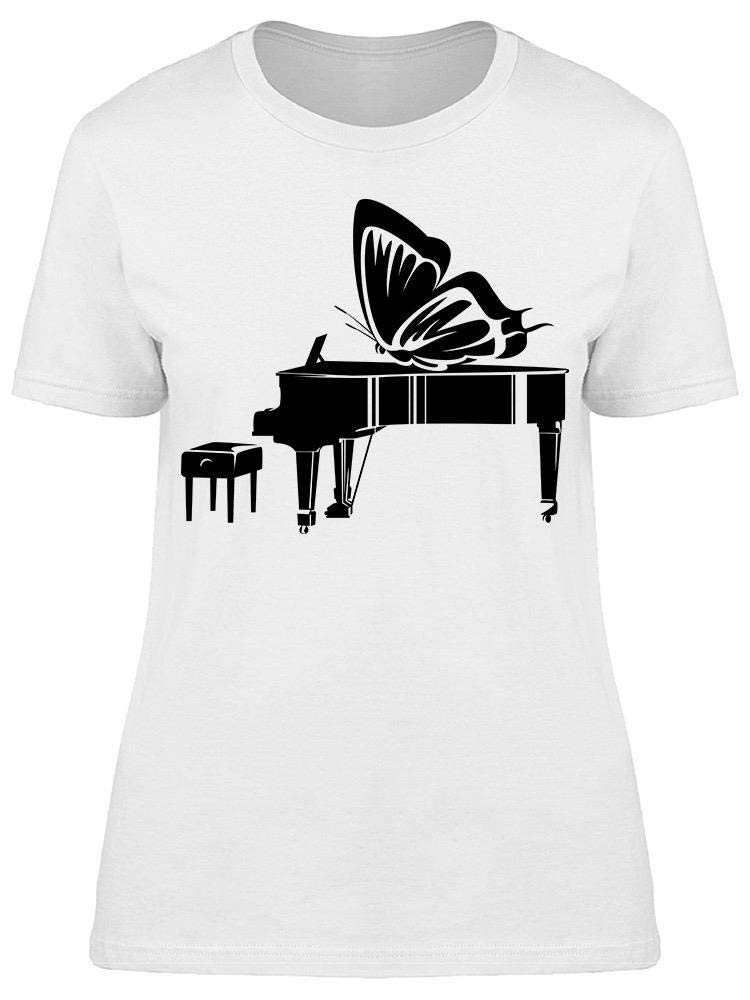 Butterfly Print Women's T-Shirt - Soft Cotton Casual Tee for Music Lovers, Grand Piano Design, Perfect for Concerts, Gifts & Everyday Wear