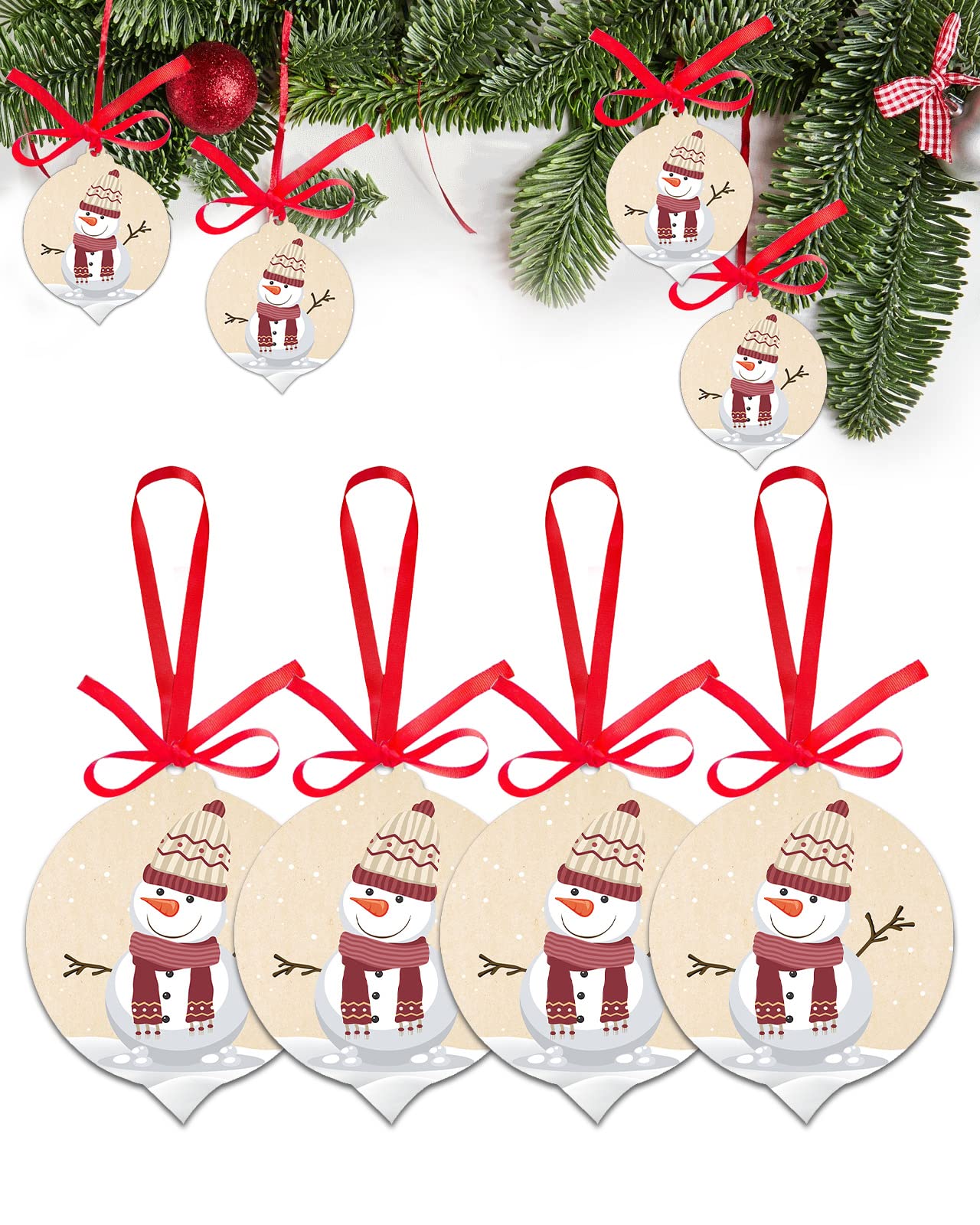4-Piece Snowman Christmas Ornament Set - Two-Side Printed Ceramic Snowflake Hanging Decor for Tree, Farmhouse & Holiday Decorations | Perfect Gift for Women, Mom & Her | Christmas, Winter, Xmas Decor for Home, Office & Party
