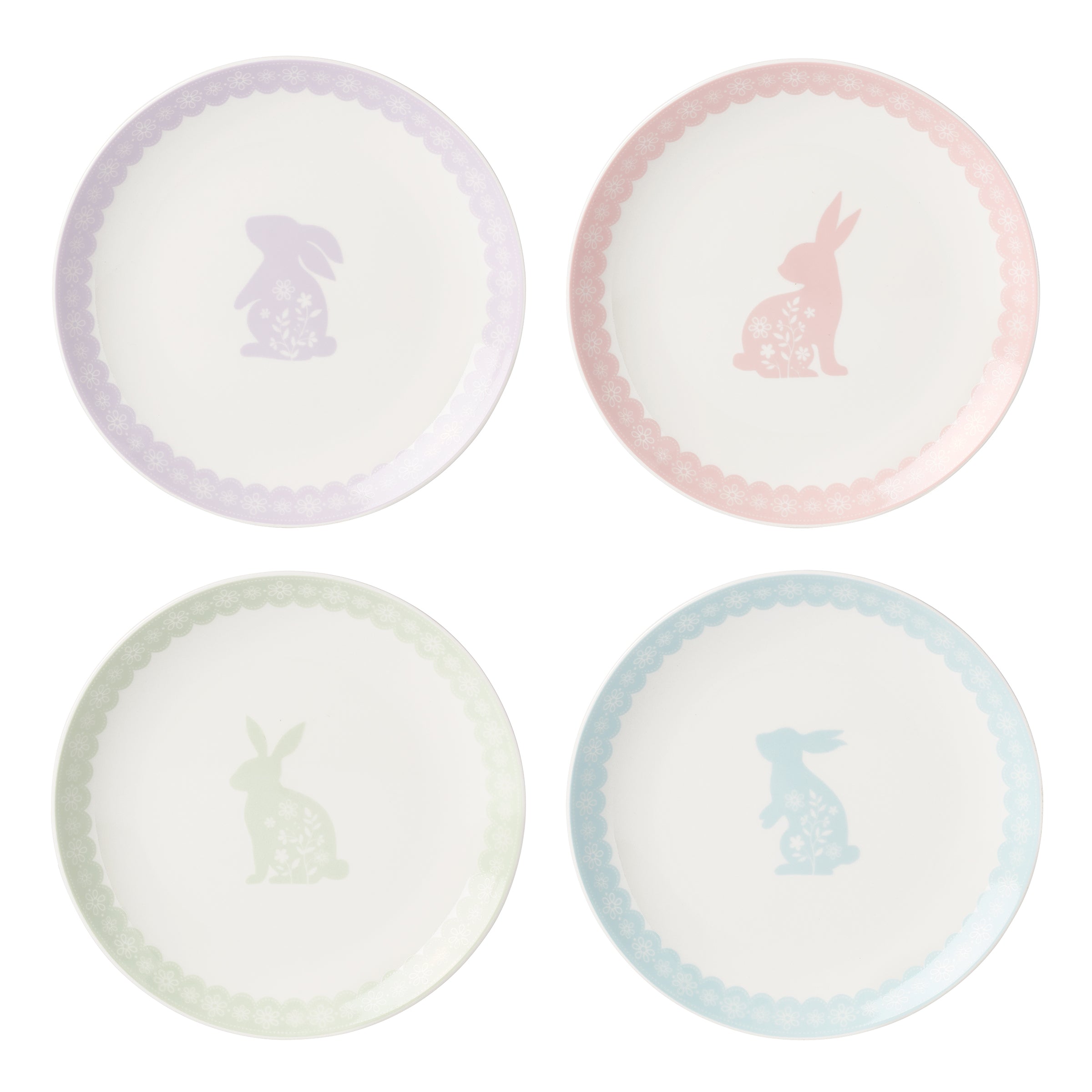 Bunny Hop Accent Plates Set of 4 - Cute Easter Dinnerware for Spring Decorations & Party Table Settings