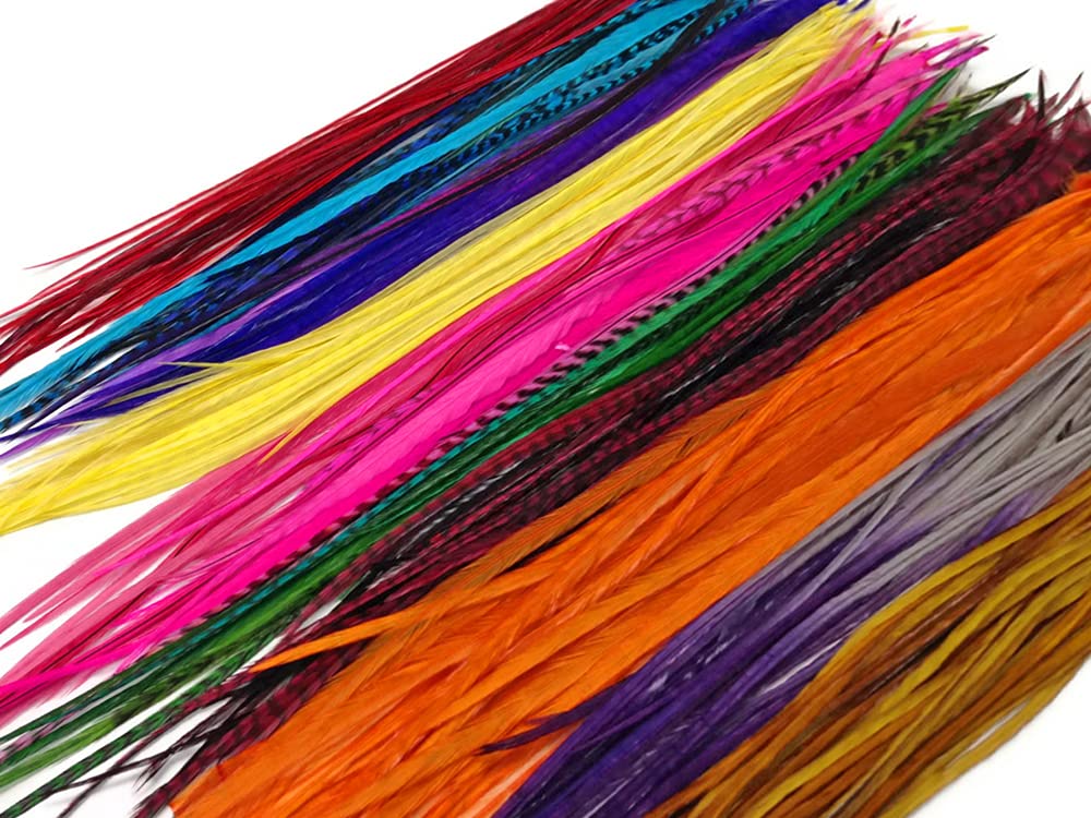 30 Pieces XL Thin Long Colorful Rooster Feather Hair Extensions - Bulk Wholesale for Costume, Party & DIY Crafts | Moonlight Feather