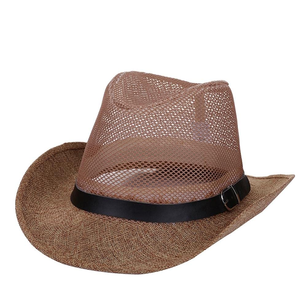 Men's Straw Sun Hat with Cloth Band - Breathable Wide Brim Cowboy Hat for Beach, Outdoor & Summer Activities - UV Protection Sun Hat for Gardening, Fishing, Travel & Vacation