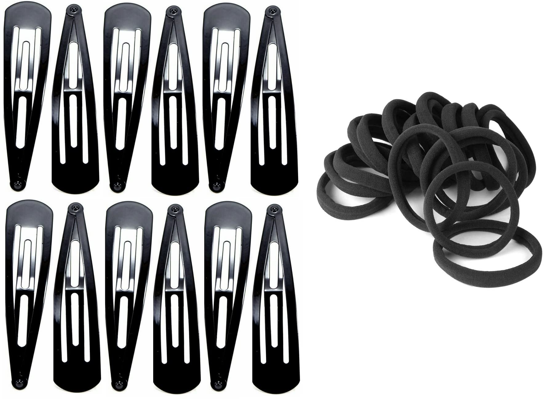 12 PCS Black Metal Hair Clips & 12 PCS Black Hair Bands Set - Tic Tac Hair Pins for Women, Girls & Kids - Hair Styling Accessories for School, Work & Everyday Use