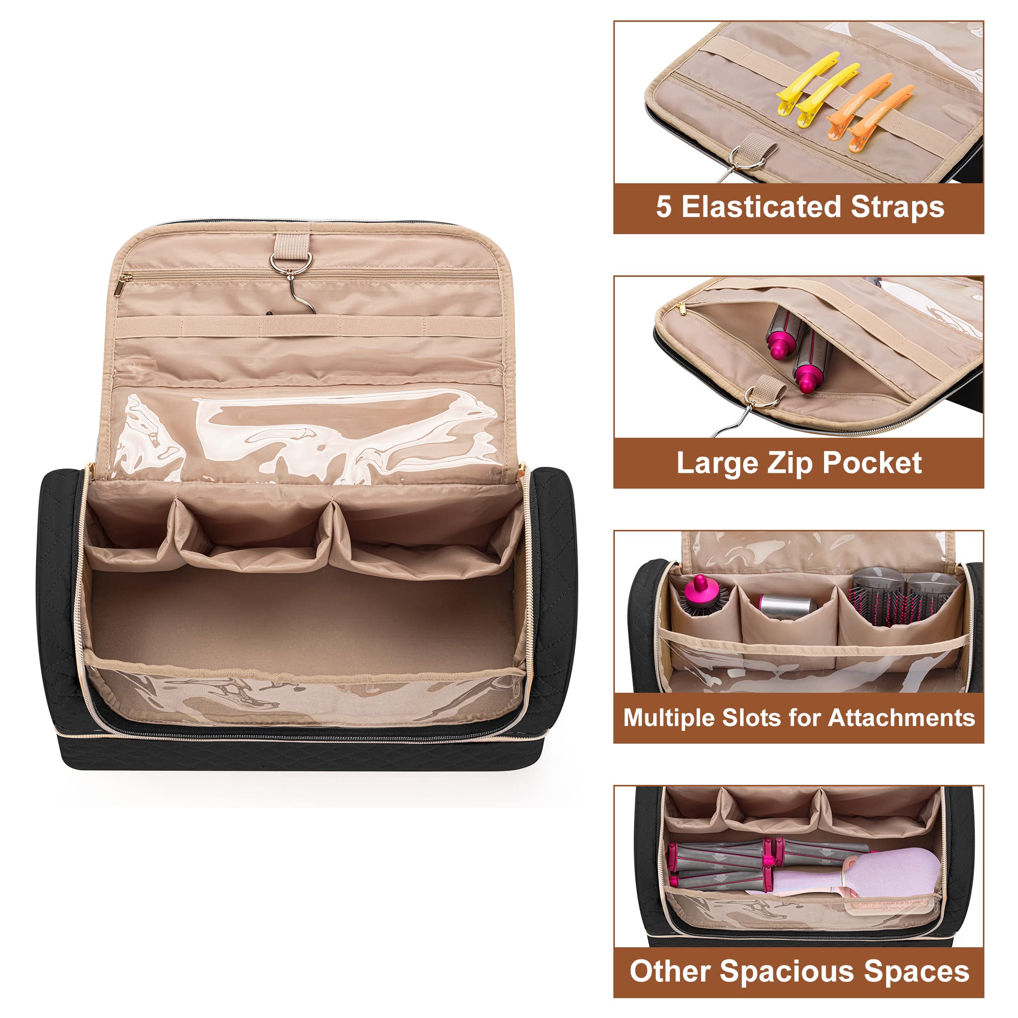 Dyson Airwrap Storage Bag - Double Layer Travel Case for Hair Styler & Accessories | Portable with Hanging Hook | Black (Bag Only) - Perfect for Travel & Home Organization