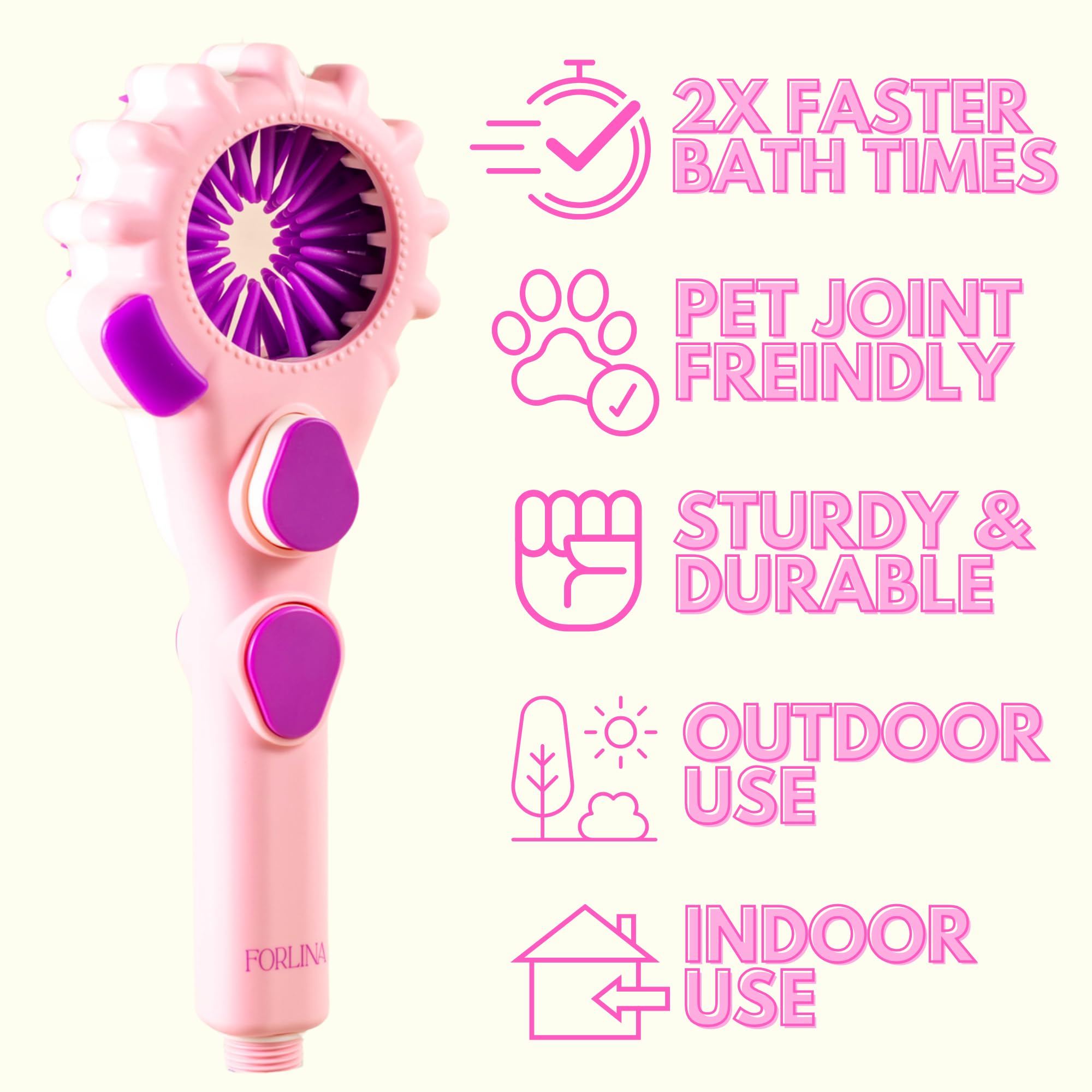 Forlina Dog Shower Attachment - One-Handed Pet Bathing Tool with Massage Brush & Low Joint Stress Design | Easy Install Dog Wash Accessory for Small to Medium Dogs | Perfect for Bath Time, Grooming & Spa Days at Home
