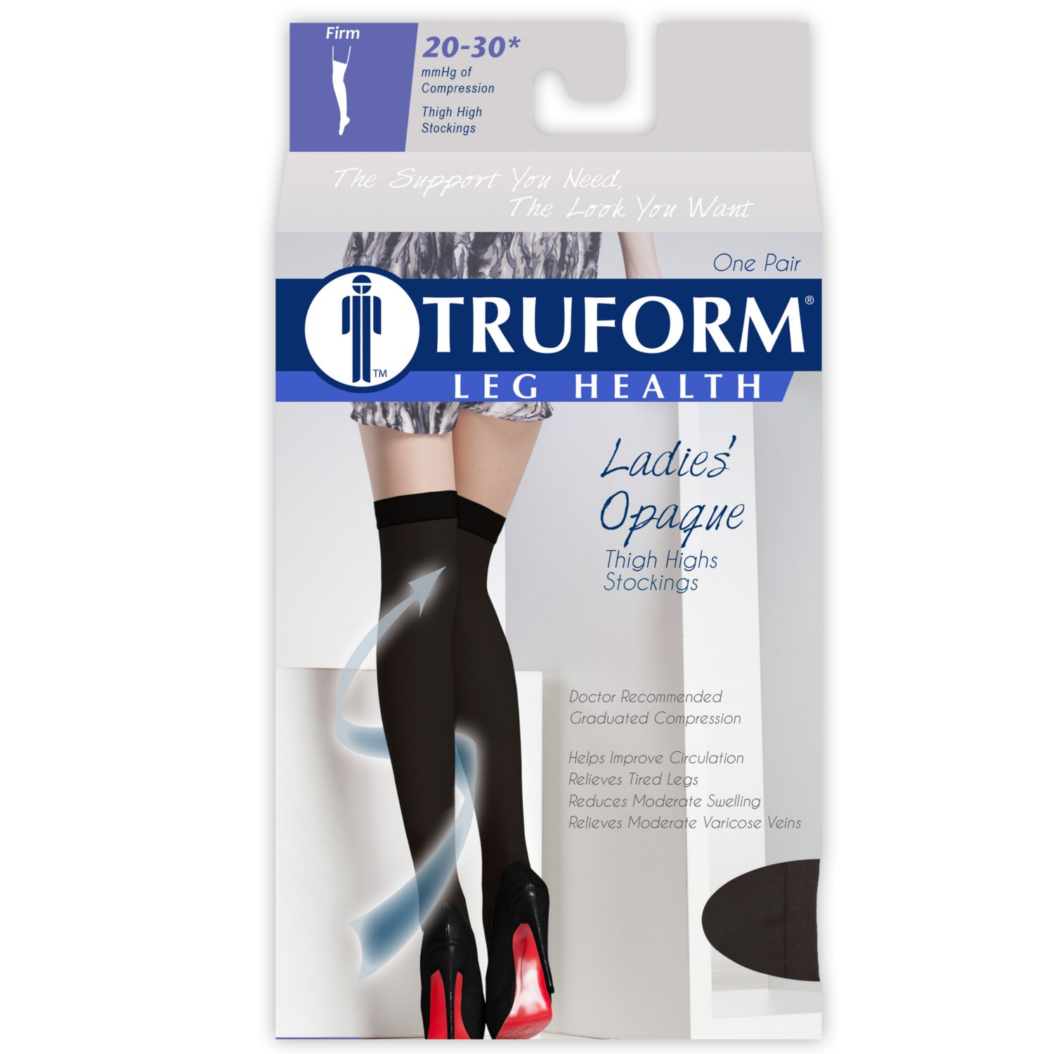 Truform Women's Thigh High Open Toe Compression Stockings - Medical Support Socks for Varicose Veins & Swelling Relief - Perfect for Nurses, Travel & Pregnancy