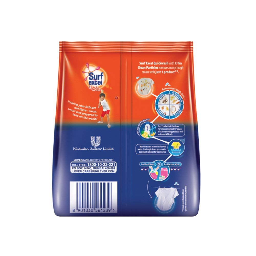 Surf Excel Quick Wash Detergent Powder 500g - Powerful Stain Removal for Clothes - Perfect for Laundry, Travel & Emergency Use