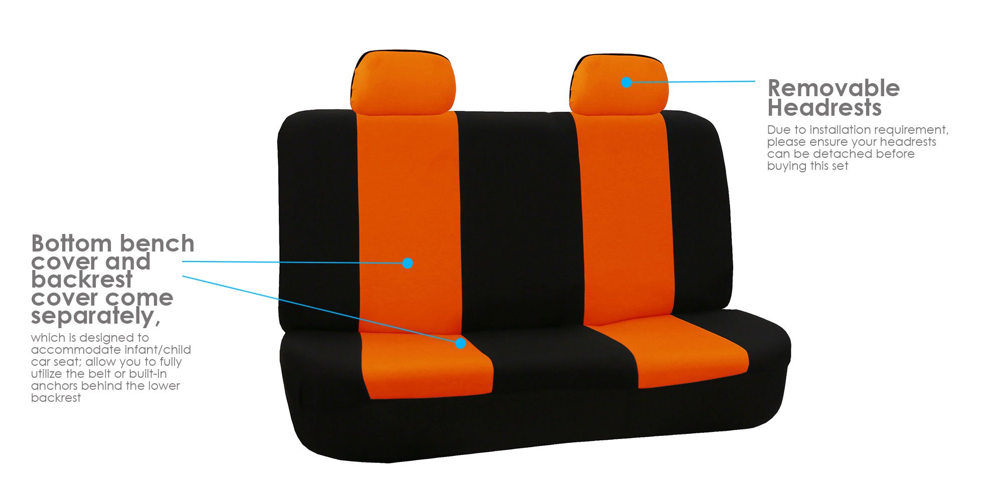 FH Group Universal Fit Car Seat Covers Full Set - Washable Cloth Seat Protectors for SUV, Sedan & Van (Orange) | Perfect for Daily Commute, Road Trips & Family Travel