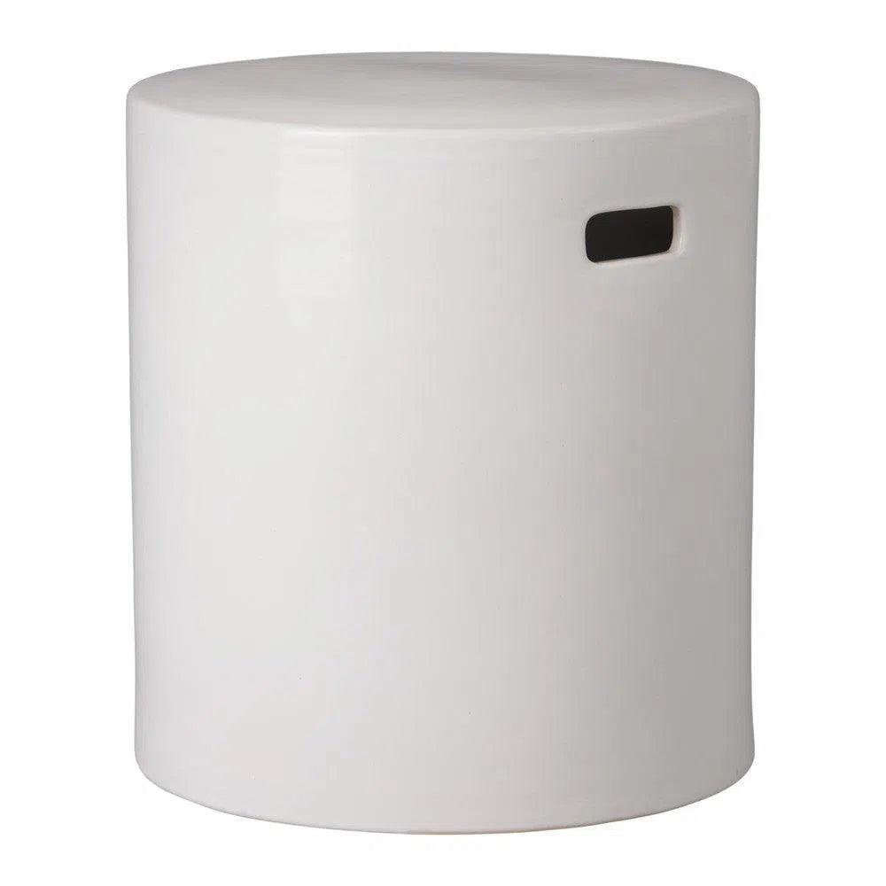 18 Inch Round White Ceramic Outdoor Garden Stool - Weatherproof Patio Side Table, Decorative Plant Stand for Porch, Poolside & Backyard Decor