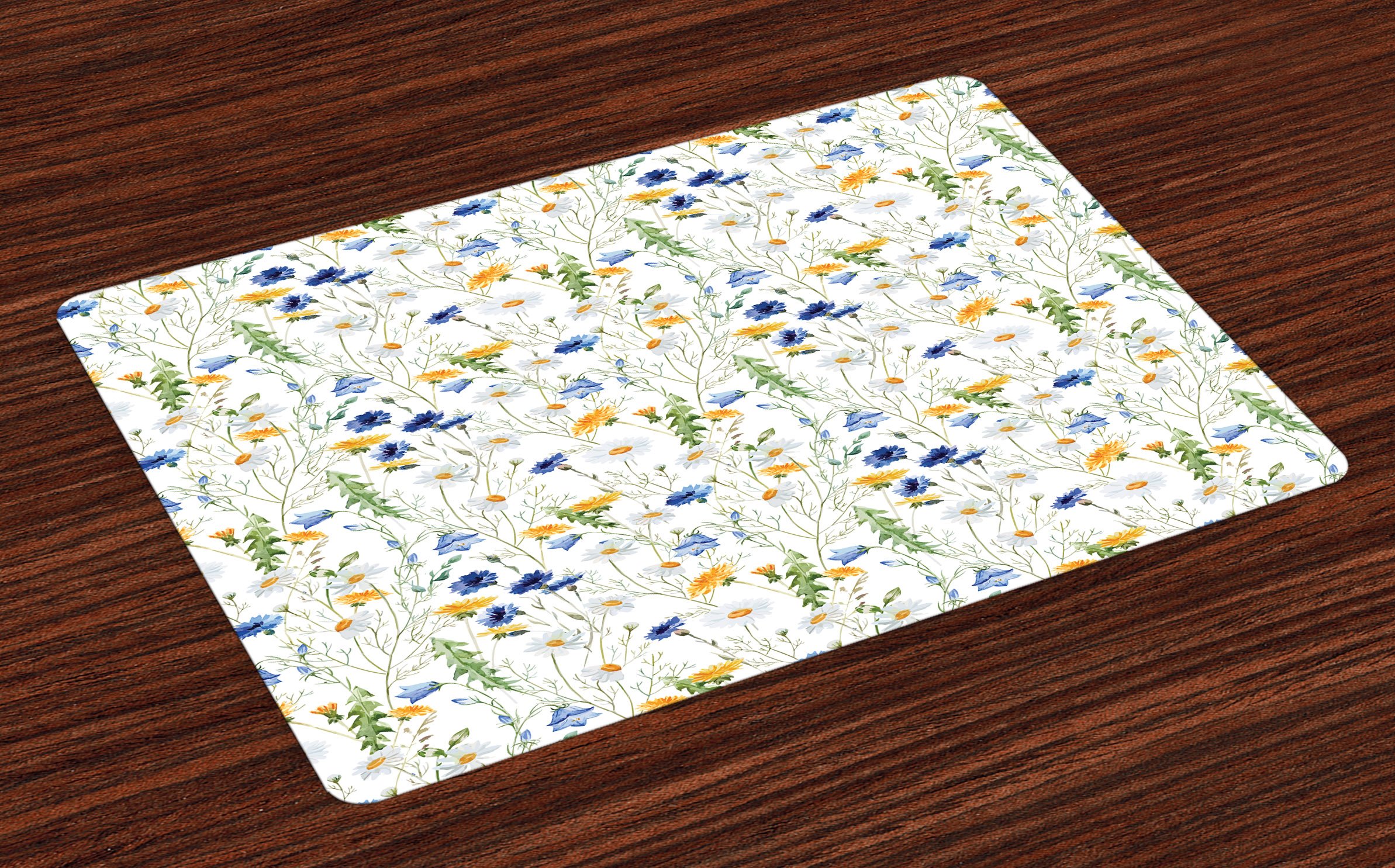 Ambesonne Floral Placemats Set of 4 - Wildflower Poppies Daisies Meadow Scenery Washable Fabric Table Mats for Dining Room Kitchen Decor in Pale Green Yellow Blue - Perfect for Farmhouse, Rustic, and Country Style Home Decor