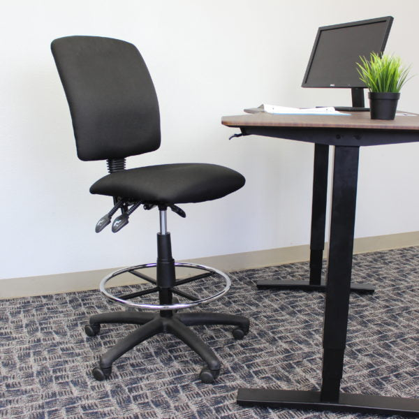 Boss Drafting Stool in Black Fabric - Adjustable Height Office Chair (Models B1635, B1636, B1637) for Home Office, Studio & Drafting Table Workspaces