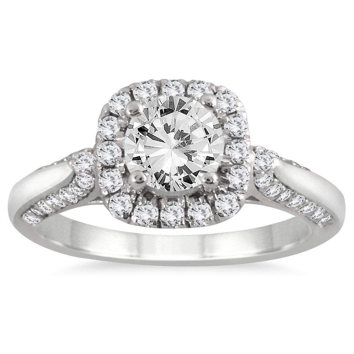 1.25 Carat AGS Certified Diamond Halo Engagement Ring in 14K White Gold (I-J Color, I2-I3 Clarity) - Perfect for Proposals, Anniversaries & Special Occasions