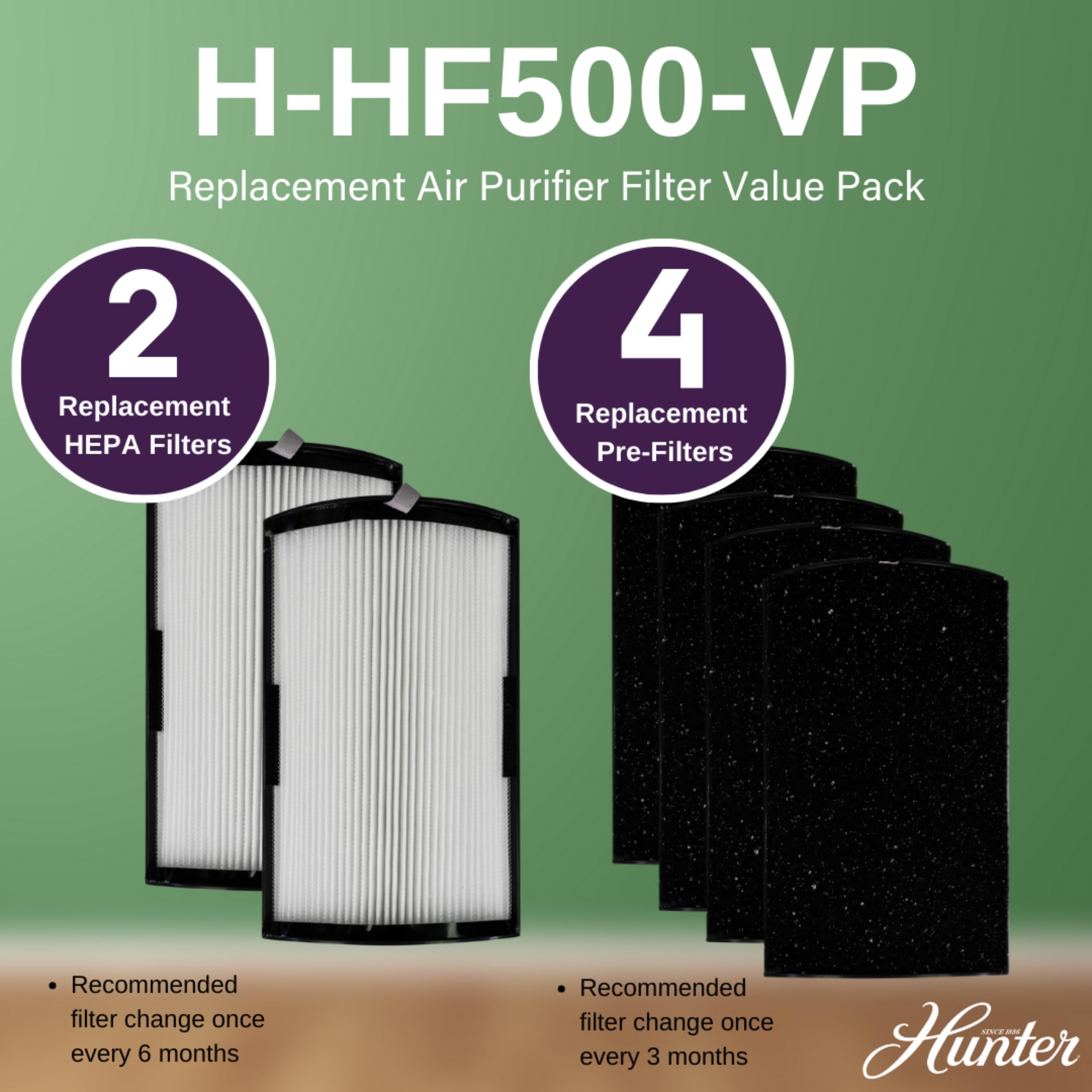 Hunter Fan Company H-HF500-VP Replacement Filter Value Pack (6-Piece Set, White) for HPF500 Air Purifier - Cleaner Air for Home, Office & Bedroom