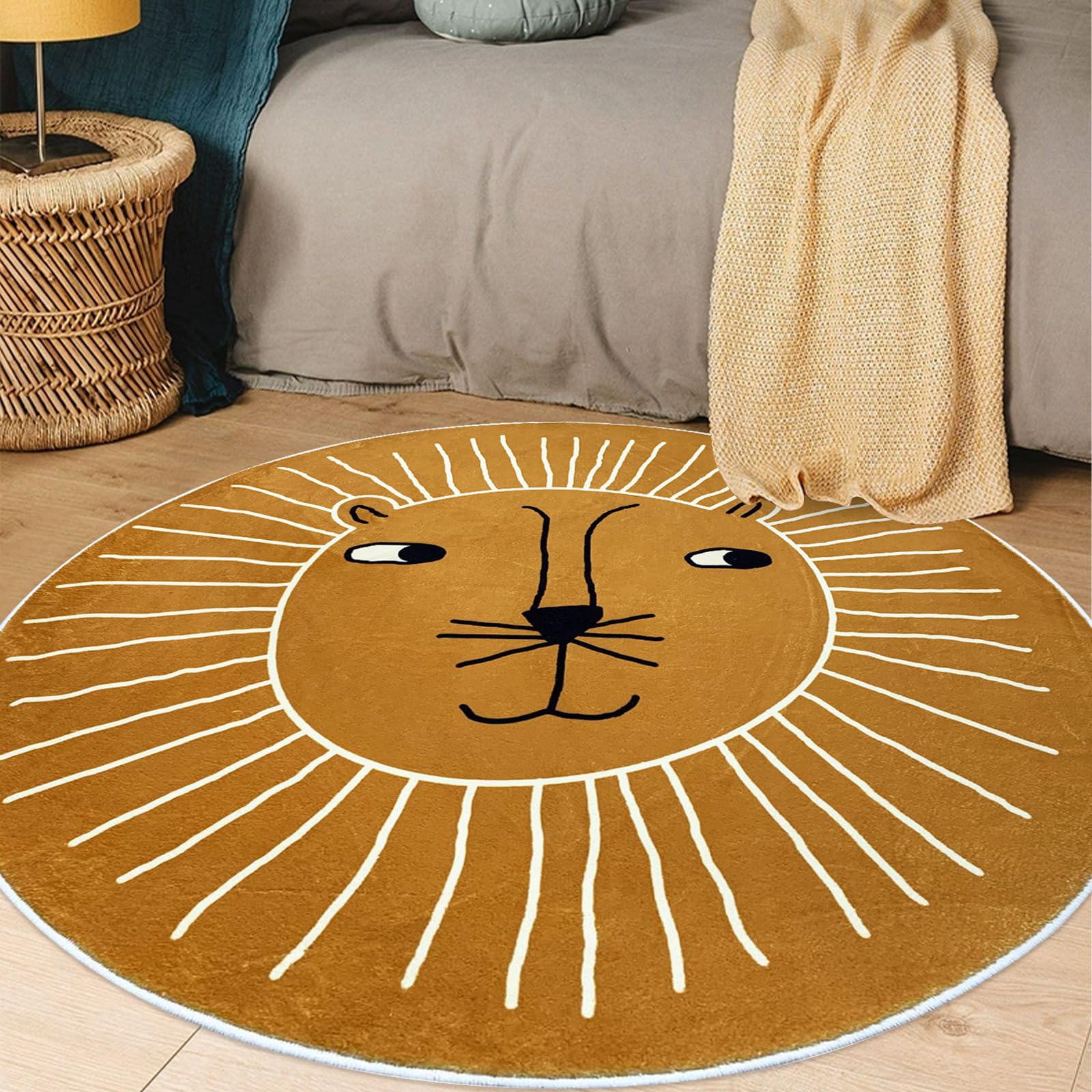 USTIDE 4Ft Round Lion Play Mat for Kids - Non-Slip Soft Nursery Rug, Washable Circle Carpet for Living Room, Bedroom & Playroom Decor | Perfect for Toddler Playtime, Nursery Floor Protection & Cozy Home Decor