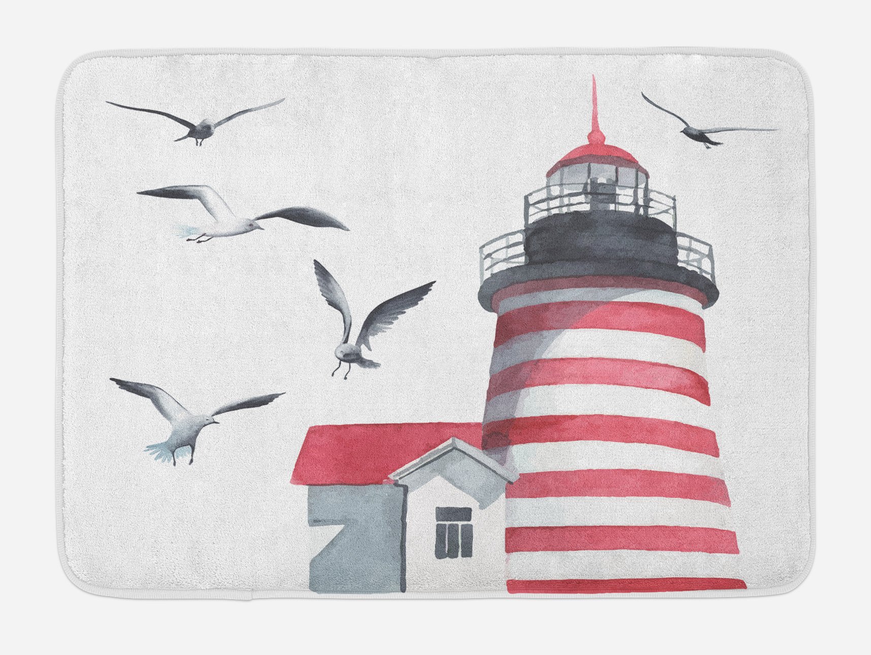 Ambesonne Non-Slip Plush Bath Mat with Lighthouse and Seagulls Beach Design - 30.2