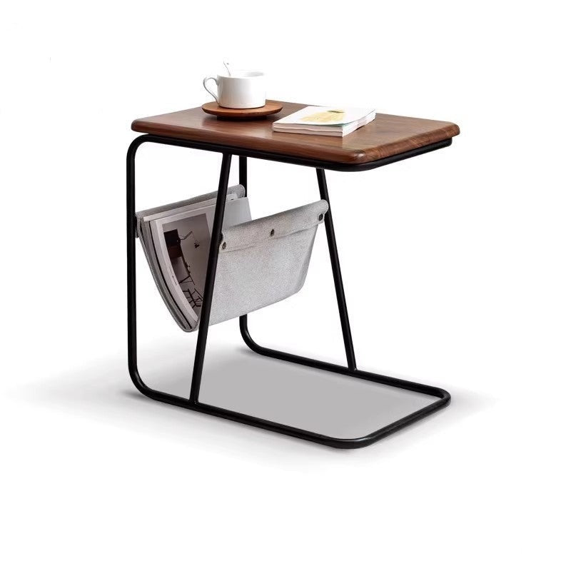 Premium Black Walnut & Oak Solid Wood C-Shaped Iron Side Table - Rustic End Table for Living Room, Bedroom, or Office Decor