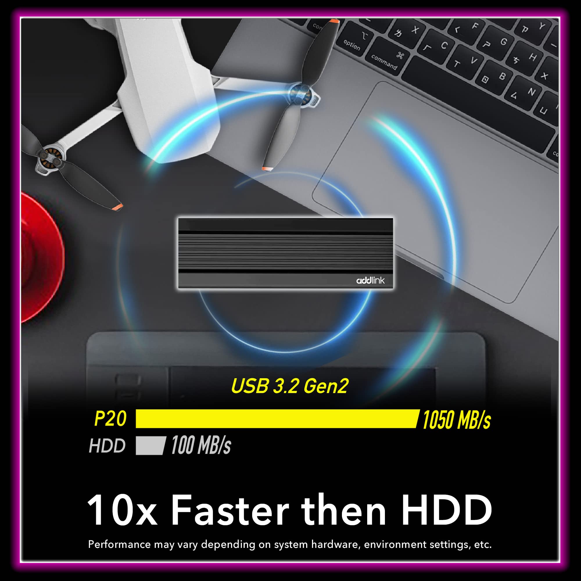 Addlink P20 1TB External SSD Portable Solid State Drive - USB 3.2 Gen2 (1050MB/s), USB-C, 3D TLC - Compatible with PC, Mac, Linux, Android, PS4/PS5, Xbox One, Smart TV - High-Speed Storage for Gaming, Video Editing & Data Backup (Made in Taiwan)